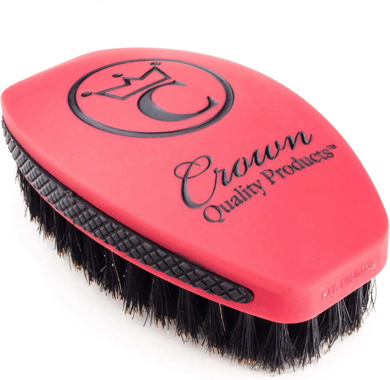 Crown Quality Products 360 Sport Wave Caesar 2.0 Boar Bristle Hairbrush, Medium, Triple Black - Non-Slip Grip, Waterproof Design - the Ultimate 360 Wave Brush