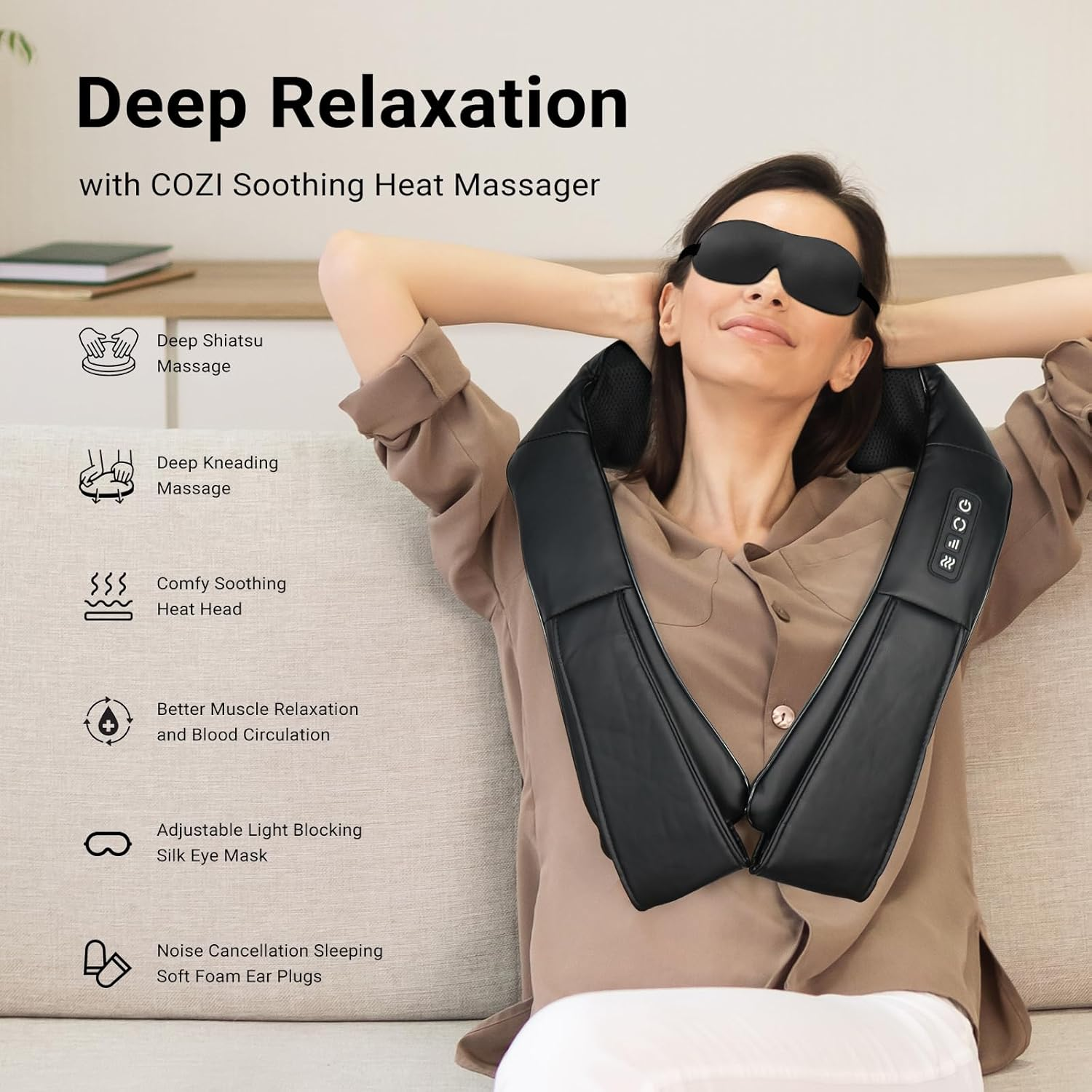 COZI Neck and Back Massager with Heat, Electric Deep Tissue 4D Kneading Massage for Shoulder, Leg, Body Muscle Pain Relief, Home, Office, and Car Use, Gifts for Christmas Friend Dad Mom Men Women image number 2