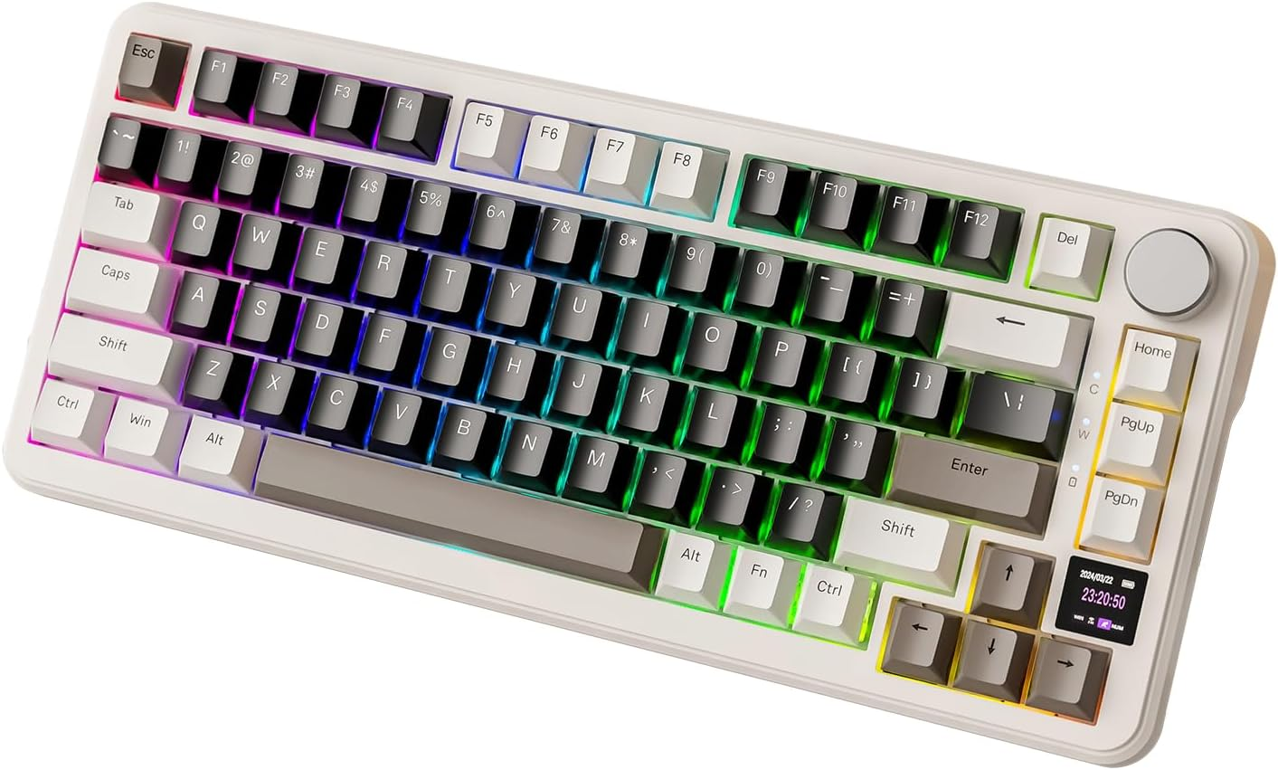 ATTACK SHARK X85Pro 75% Mechanical Keyboard with Screen & Knob Hot Swappable Wireless 2.4Ghz/Bluetooth/Wired RGB Gasket Mount QMK Custom Gaming Keyboard Linear Blueberry Switch for PC/MAC (Black)