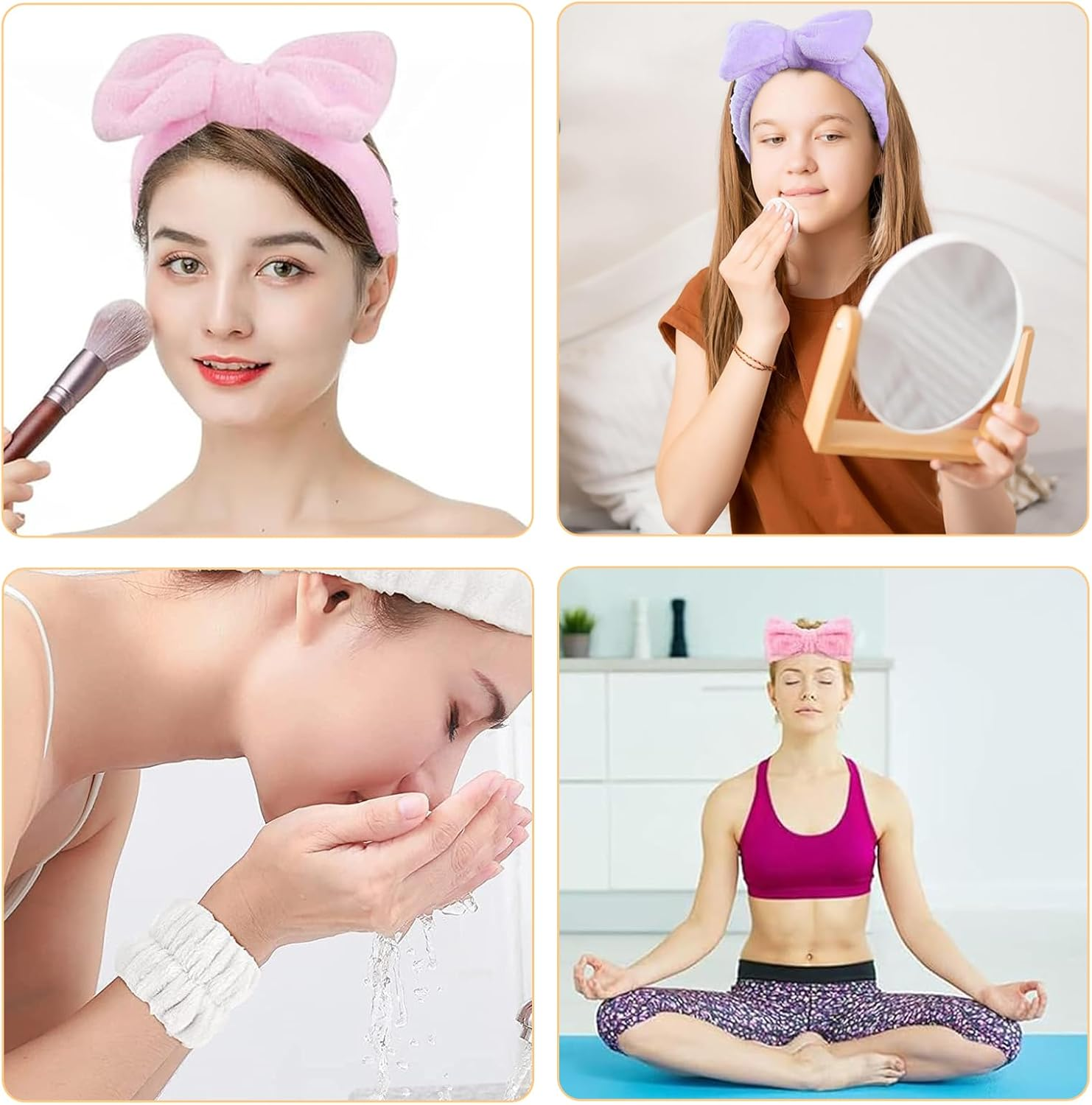 9 Pcs Skincare Headband, Soft Facial Makeup Hairband Wrist Bands for Face Washing SPA Shower Makeup Headband Wristbands image number 5