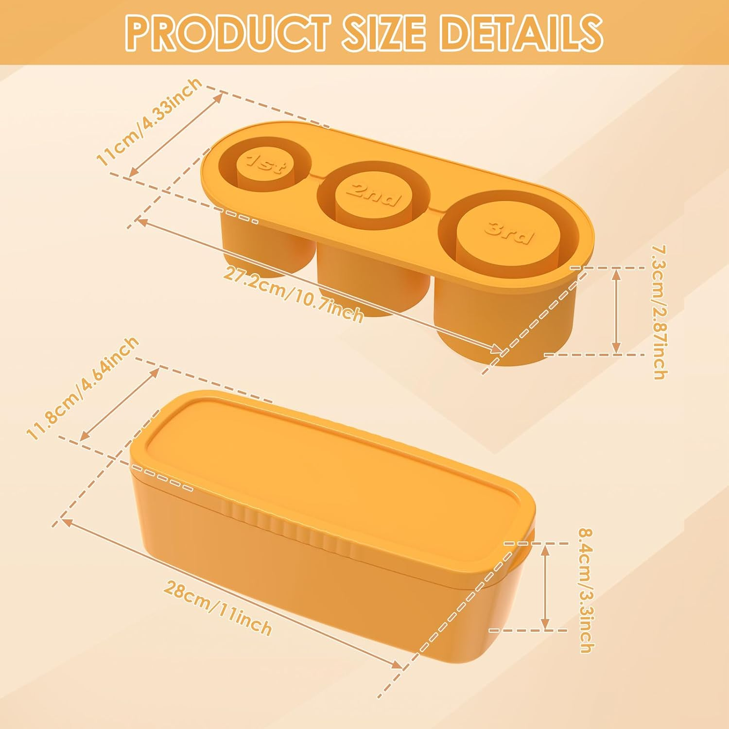 Ice Cube Tray for Stanley, 3 Hollow Cylinder Ice Cube Molds with Lid and Storage Box, Silicone Ice Cube Maker for 30-40 Oz Tumblers Cups, Easy to Release Ice Maker Cube Tray for Drinks (Orange) image number 6