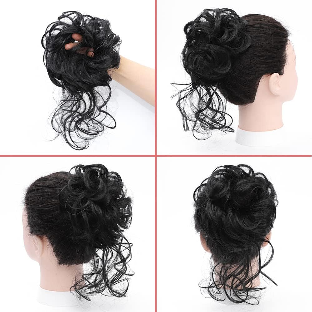 Messy Bun Hair Piece Tousled Updo Hair Buns Extension Elastic Hair Band Hair Pieces Curly Hair Bun Scrunchie for Women (Black) image number 1