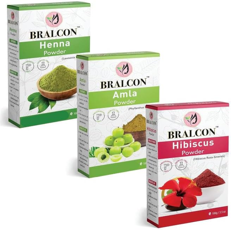 BRALCON Organic Henna, Amla, Hibiscus Powder Combo-300G(100G X 3 Pack) | Henna Powder, Amla Powder, Hibiscus Flower Powder for Hair Growth, Conditioning & Anti-Dandruff |Hair Care & Face Pack Powder image number 4
