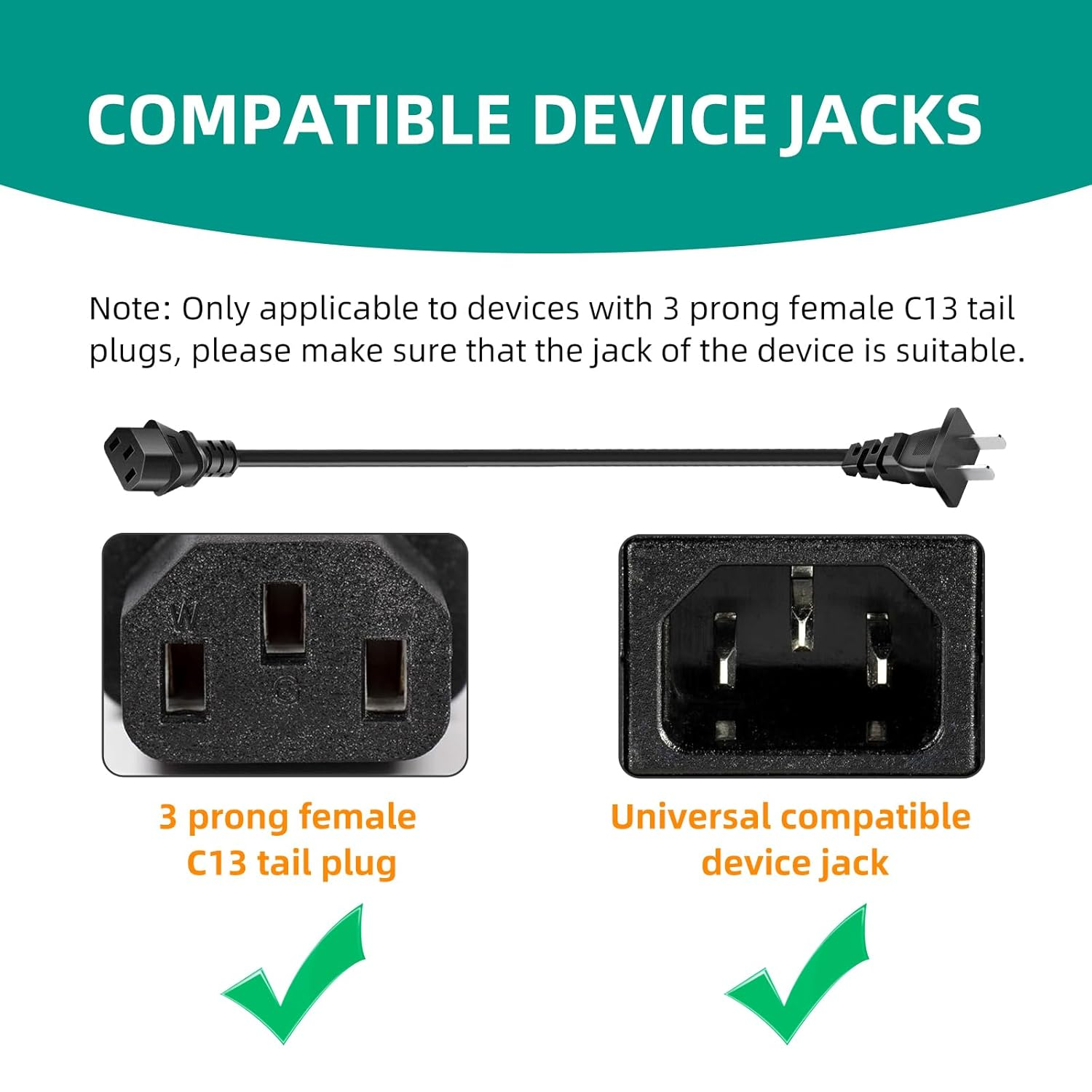 3M/10Ft 3 Prong Universal Treadmills AC Power Cord, Fit for PC Computer,Tv,Printer,Scanner,Samsung,Philips,Lg,Asus,Acer,Dell,Laptop,Monitor and More LCD LED Plasma TV Power Charging Cable Replacement image number 5
