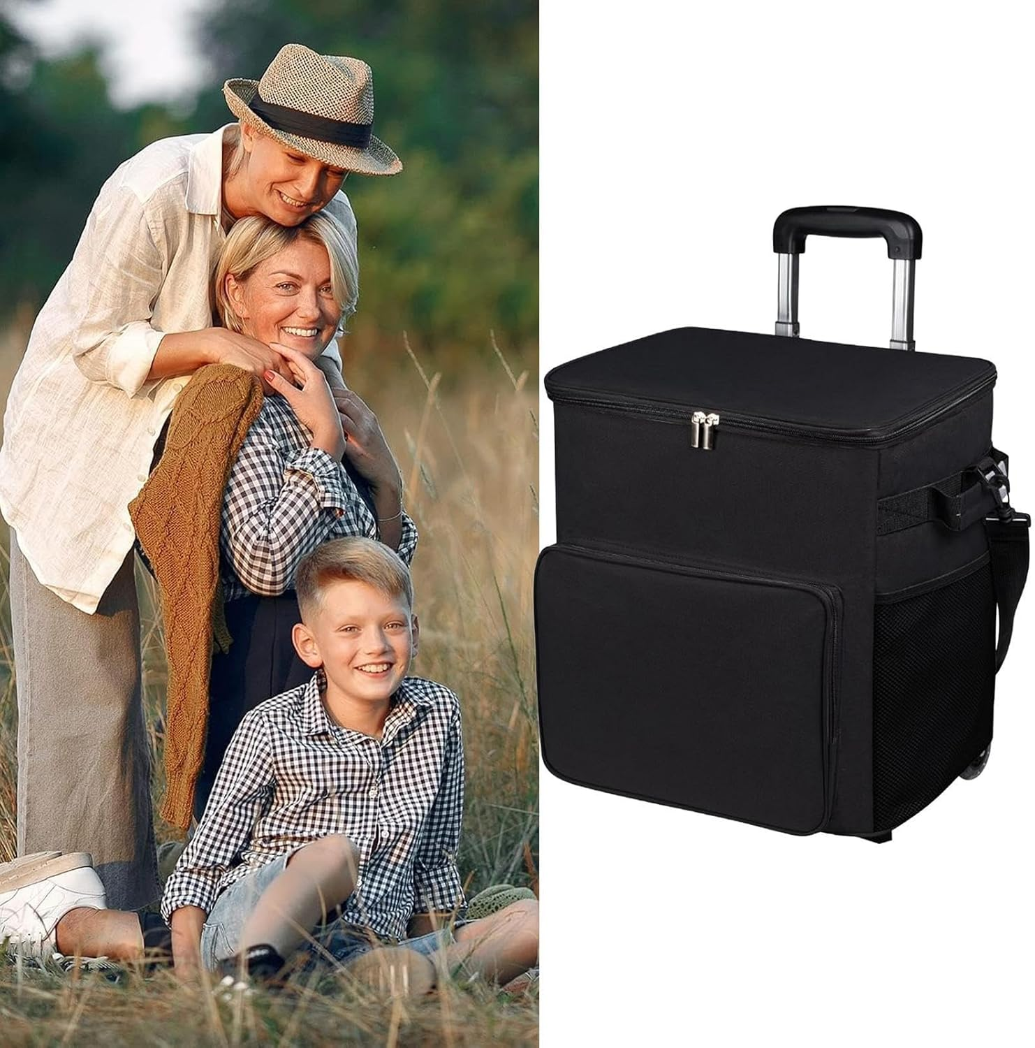 Cooler with Wheels - Soft-Sided Ice Chest,Trolley Cart with Handle 35L Insulated Leakproof Travel Bag for Outdoor Patio Picnic Camping Shopping - Black image number 5