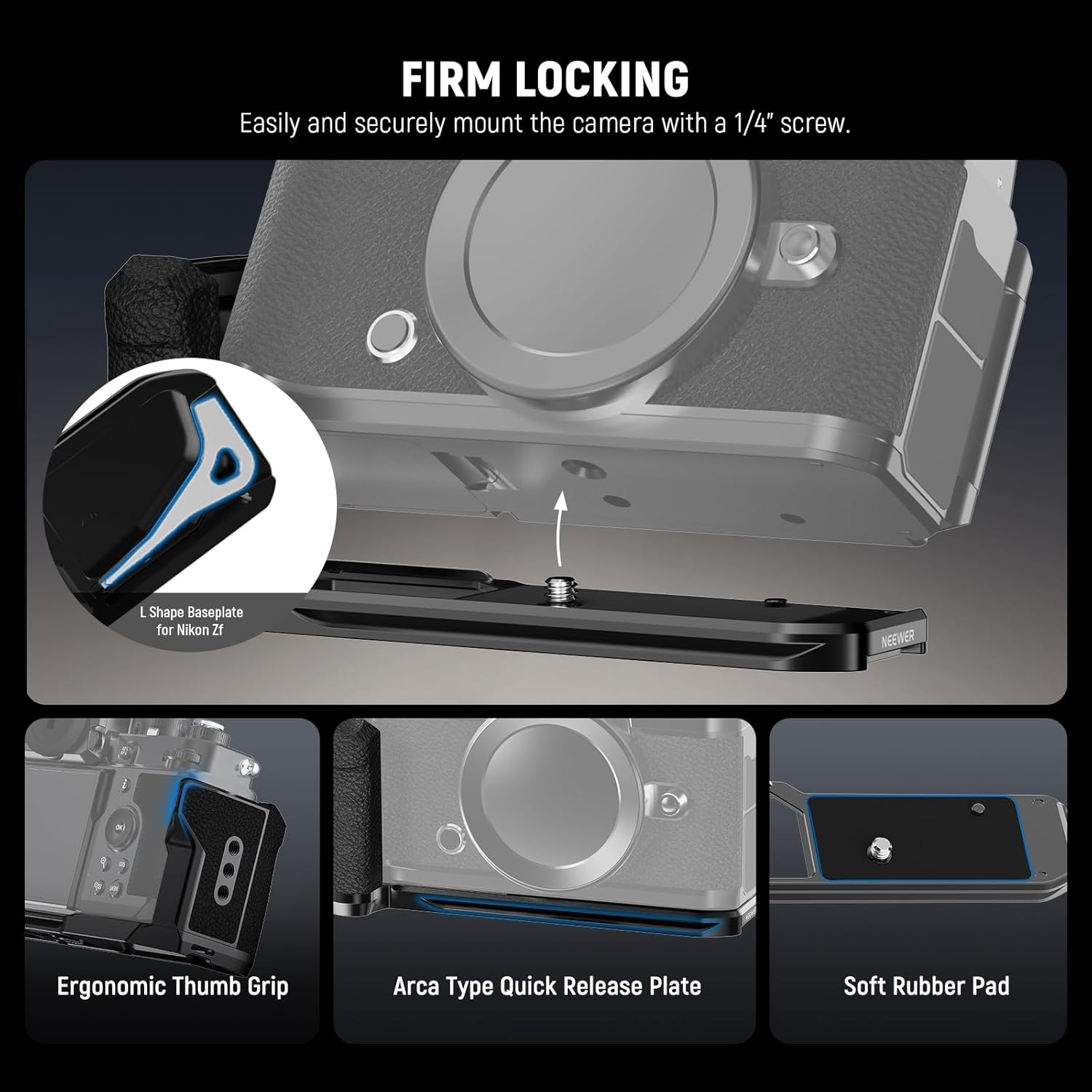 NEEWER Zf Handgrip L Shaped Grip Compatible with Nikon Z F Camera, Retro Mounting Baseplate L Bracket with Handle, Thumb Grip & Aluminum Shutter Button, Compatible with Arca Type Tripod Head, CA134 image number 3