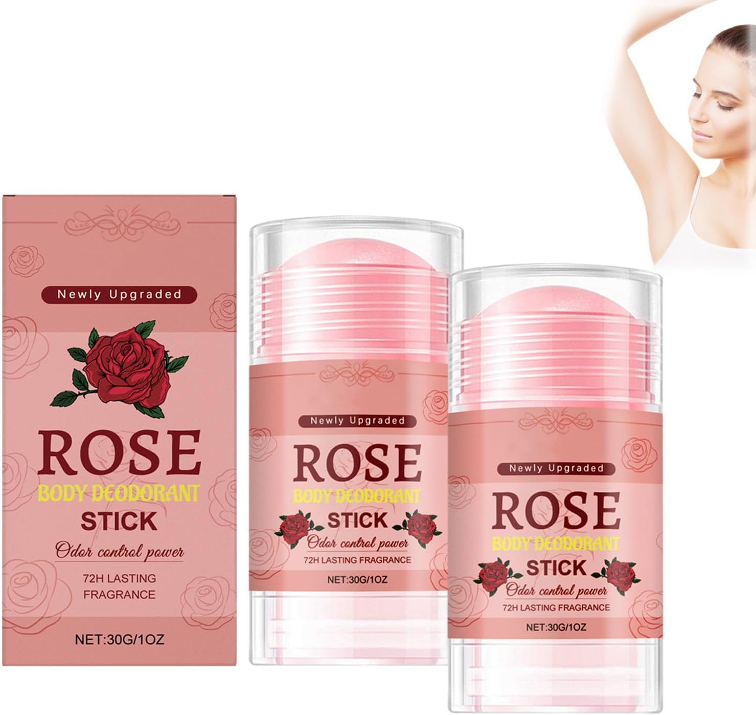Natural Deodorizing Body Stick with Rose, Sweating under the Armpit to Removes Odors, Portable Odor Control for Underarms, Deodorant Antiperspirant Stick, Body Deodorizing (3Pcs)
