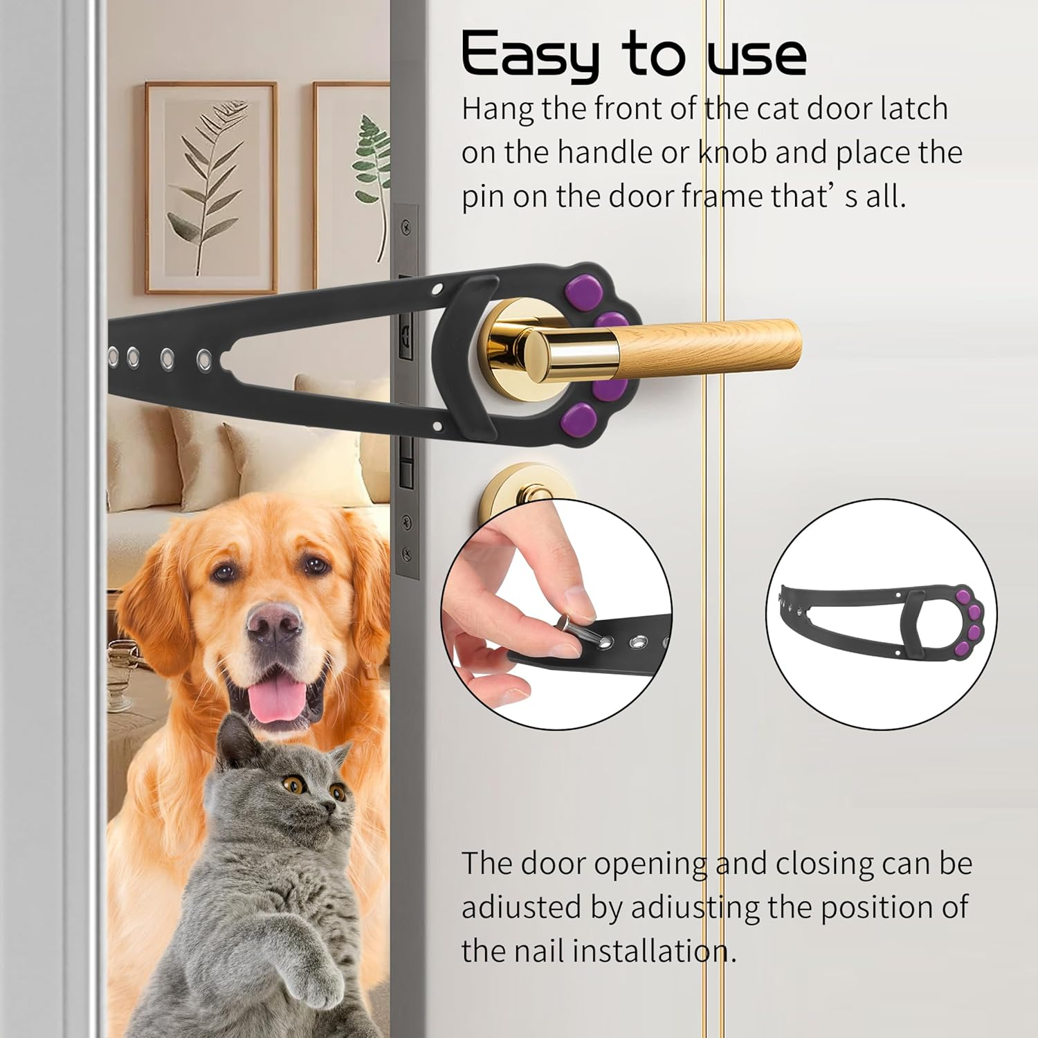 YAODHAOD 2Pcs Cat Door Latch Holder, Cat Door Bracket Latch, Adjustable Door Strap for Letting Cats In, Keeping Dogs Out image number 3