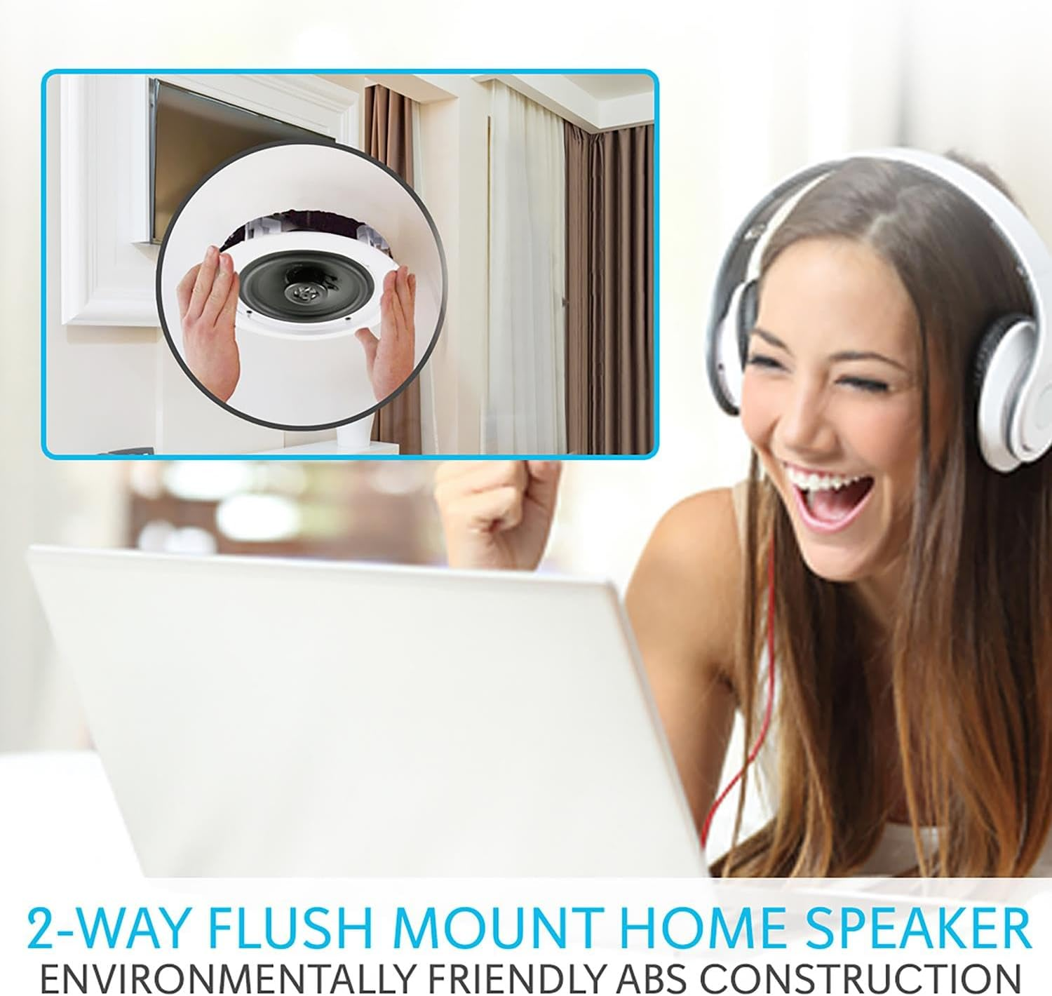 Pyle Pair 6.5&rdquo; Bluetooth Flush Mount In-Wall In-Ceiling 2-Way Universal Home Speaker System Spring Loaded Quick Connections Polypropylene Cone Polymer Tweeter Stereo Sound 200 Watts (PDICBT652RD) image number 6