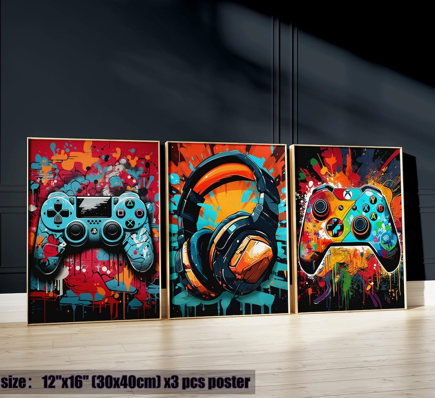 NBYARTQ 3Pcs Cool Gaming Wall Art Retro Video Game Watercolor Posters Pictures Colorful Neon Gamepad Canvas Painting Prints for Boys Room Kids Bedroom Home Decoration 12X16In Unframed image number 3