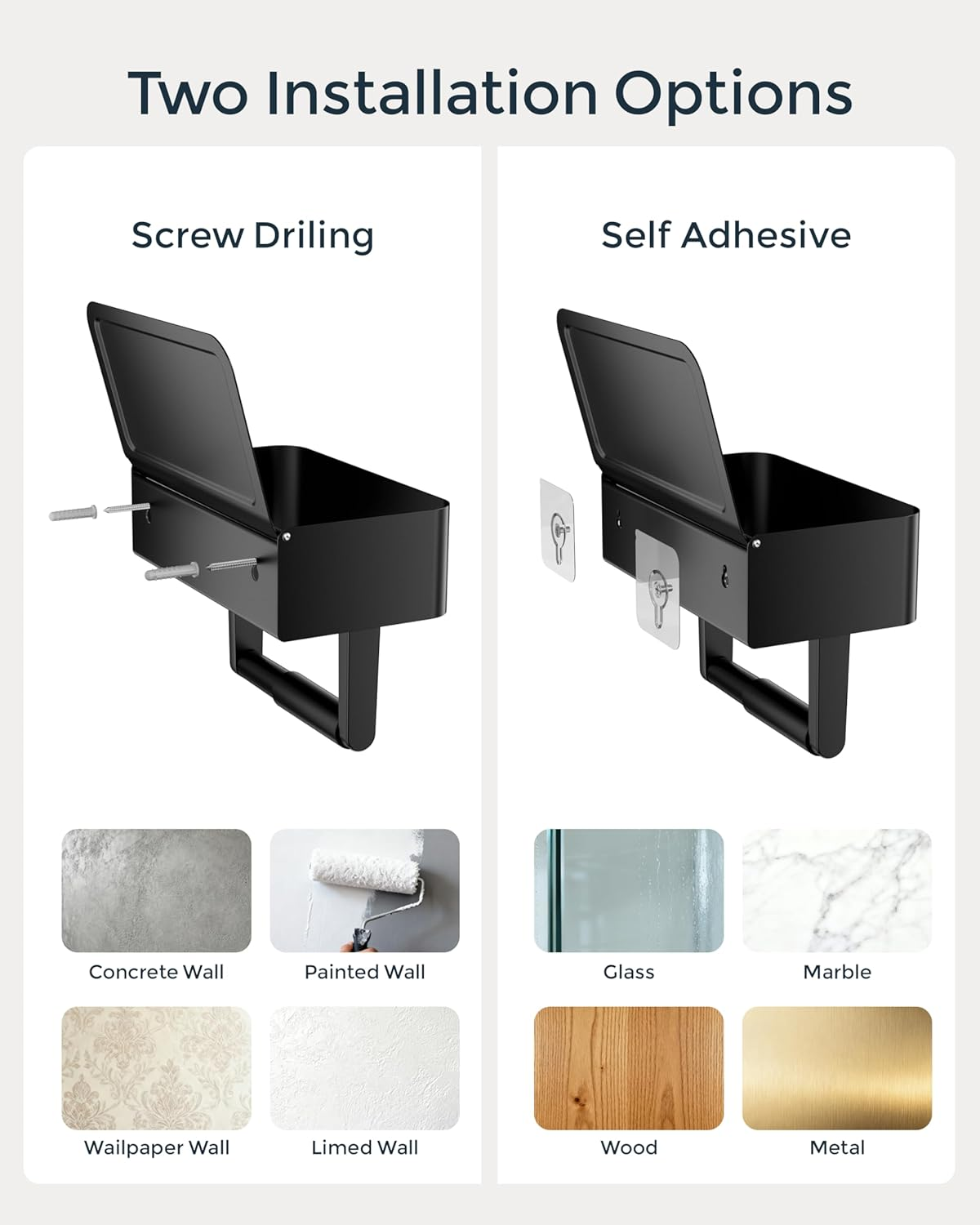 WZKALY Toilet Paper Holder with Shelf - Flushable Wipes Dispenser & Storage Fits Any Bathroom, Keep Your Wet Wipes Hidden - Stainless Steel Wall Mount Bathroom Organizer -（Matte Black, Regular Roll） image number 1