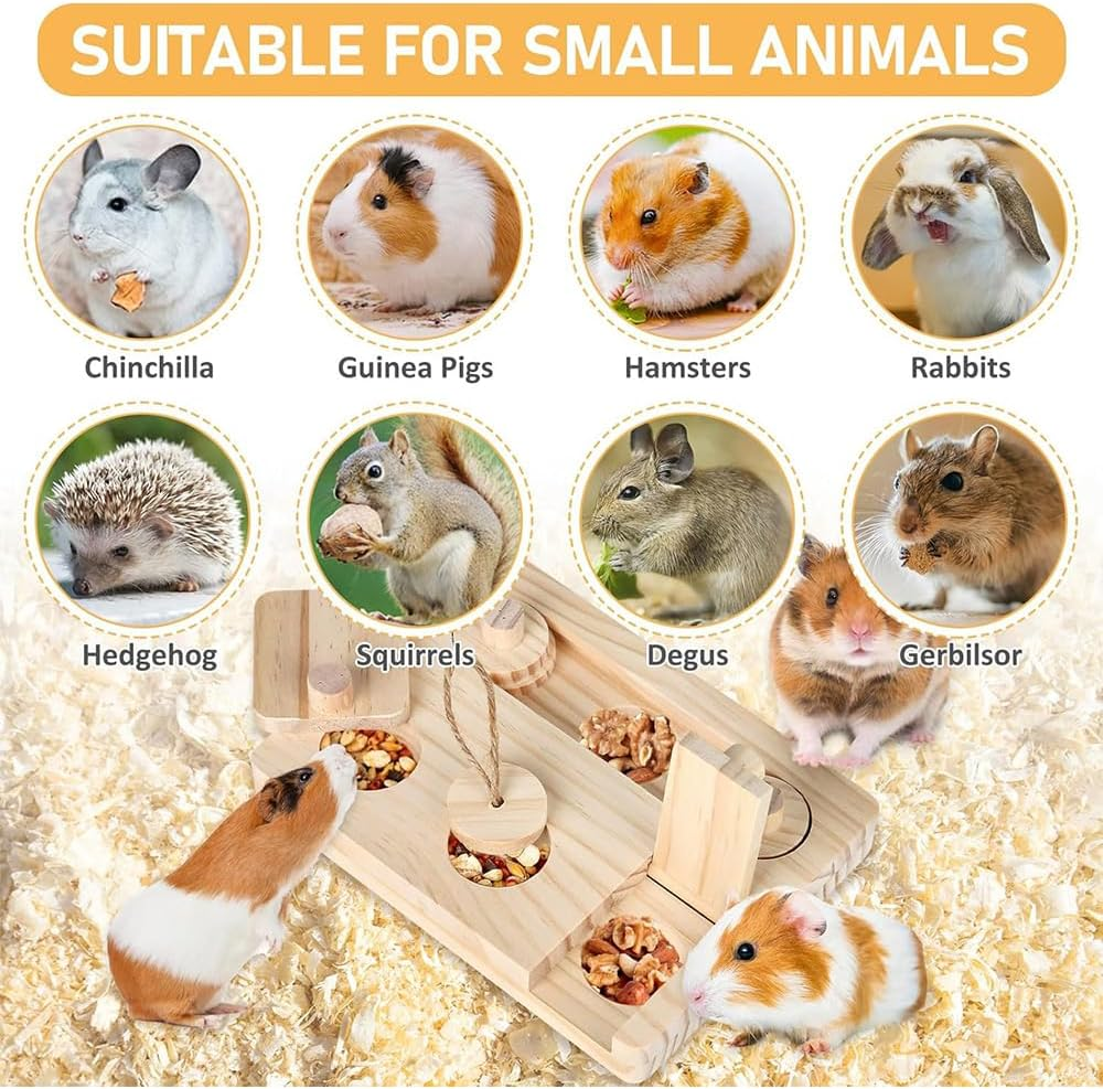 6 in 1 Small Animal Foraging Toys, Wooden Interactive Enrichment Treat Dispenser Set for Rabbits, Guinea Pigs, Hamsters, Chinchillas, Rats & Gerbils image number 1