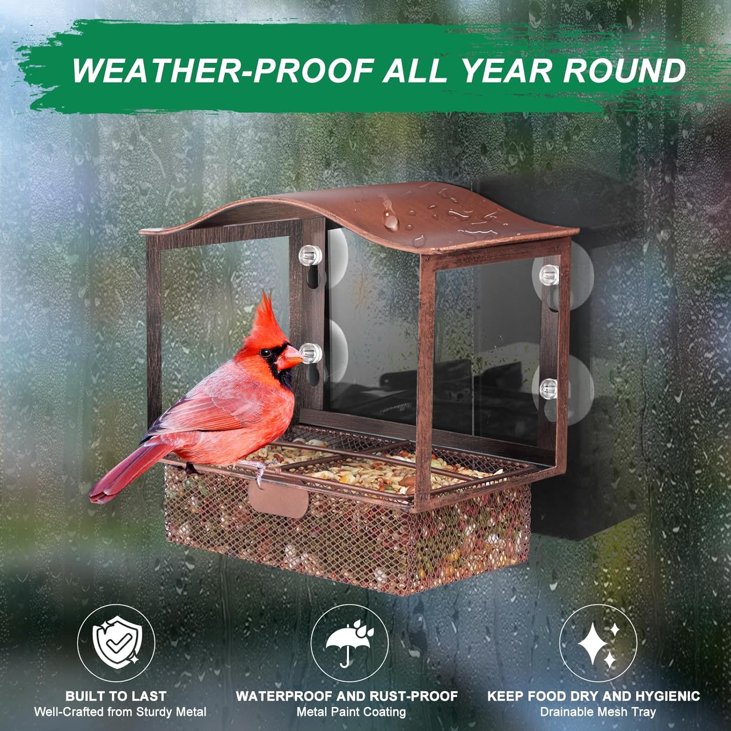 Lilyang Metal Window Bird Feeder, Window Bird Feeders for outside with Strong Suction Cup, Wild Bird Watching Gift with Superb Bird-Watching View image number 5