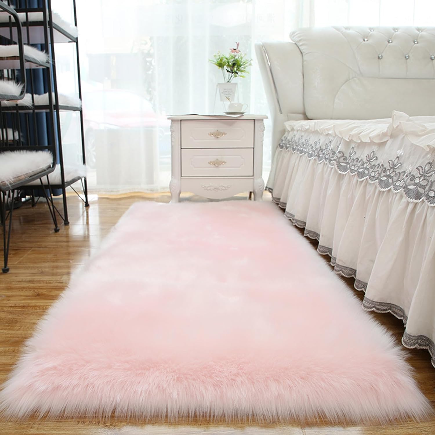 Washable Fluffy Rug, 60X120Cm Extra Thick 3.0 Cm Rectangular Rug Mat, Absorbent Non-Slip Carpet for Bedside, Sofa, Porch, Entrance. (Cherry Blossom Pink)
