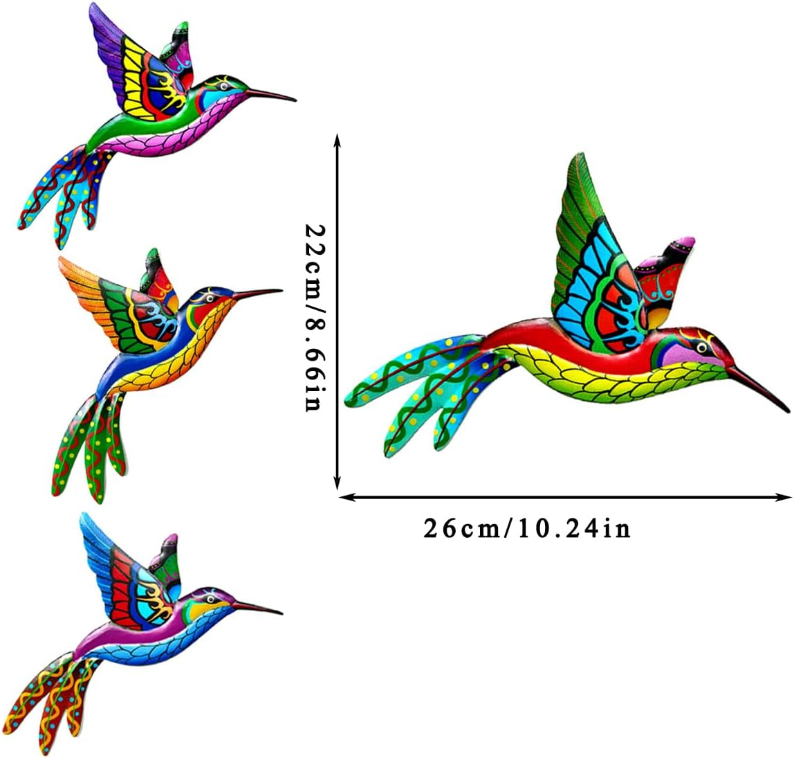 Tsilin 4 Pcs Metal Hummingbird Wall Decor Art, Colorful Birds Sculpture Hanging Garden Metal Hummingbird Statues for Indoor Outdoor Backyard Living Room Bedroom Porch Patio Fence Decor image number 6