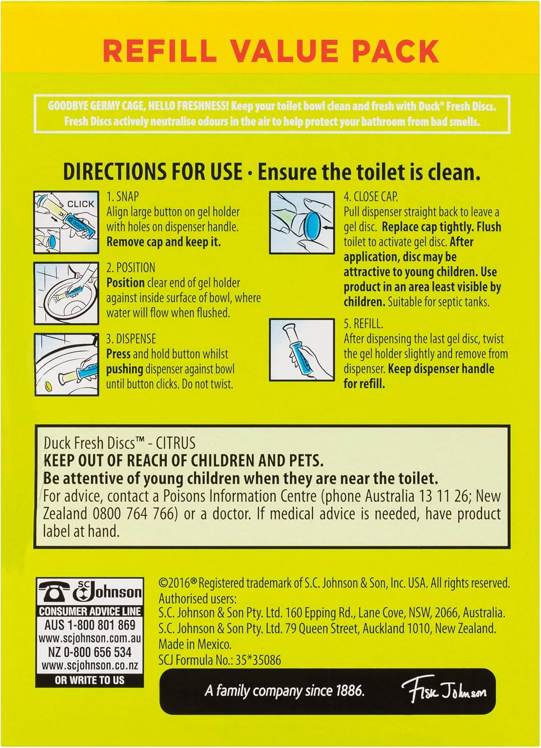 Duck Fresh Discs Twin Refill Toilet Bowl Cleaner, Citrus Scent, Disc Gel Refill with 12 Toilet Discs, 2 X 36Ml Tubes image number 4