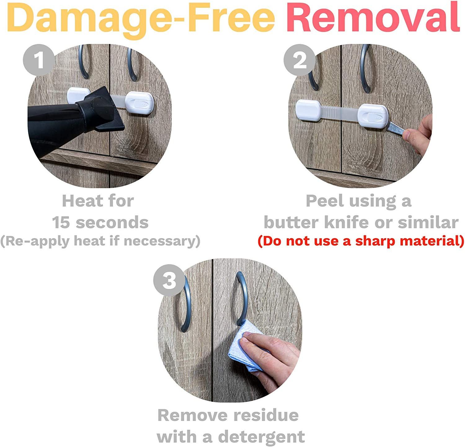 6-Pack Child Proof Locks for Cabinet Doors, Drawers, Fridge, Toilet Seat, Dishwasher, Trash Can, Cupboard - 3M - No Drilling - Child Safety Locks for Cabinets and Drawers - Baby Proofing Cabinets Lock image number 2