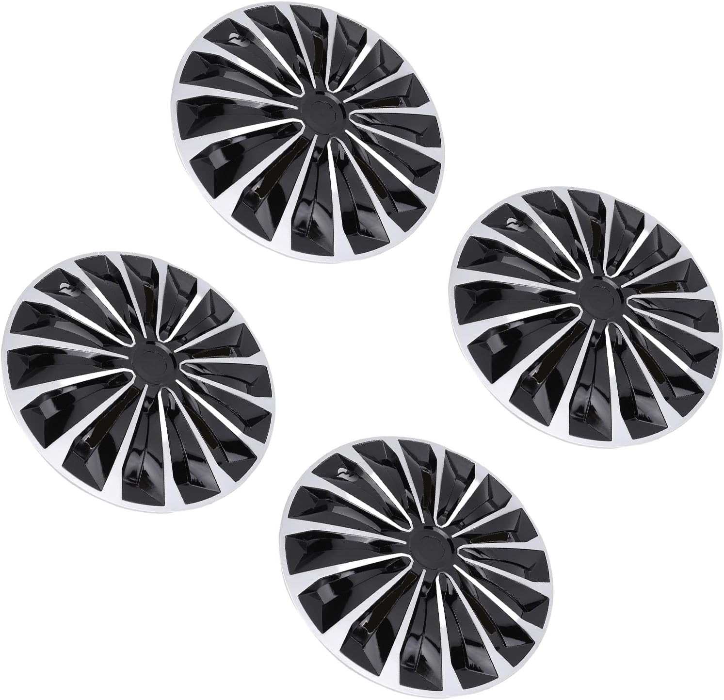 Jiawu Hubcaps 4-Pack Kit, 15 Inch Hub Caps Set of 4 Wheel Covers with Universal Rings, ABS Plastic Car Rims for Most Cars Truck SUV (Silver Black) - Black image number 3