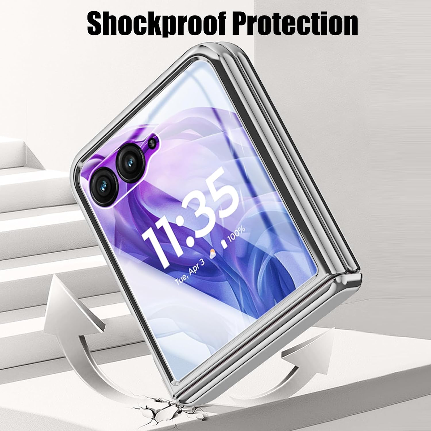 Transparent Case for Motorola Razr 50 Ultra with Built-In Screen Protector and Hinge Protection, Luxury Clear Hard PC Coating Shockproof Case for Motorola Razr+ 2024 (Silver) - Green image number 7