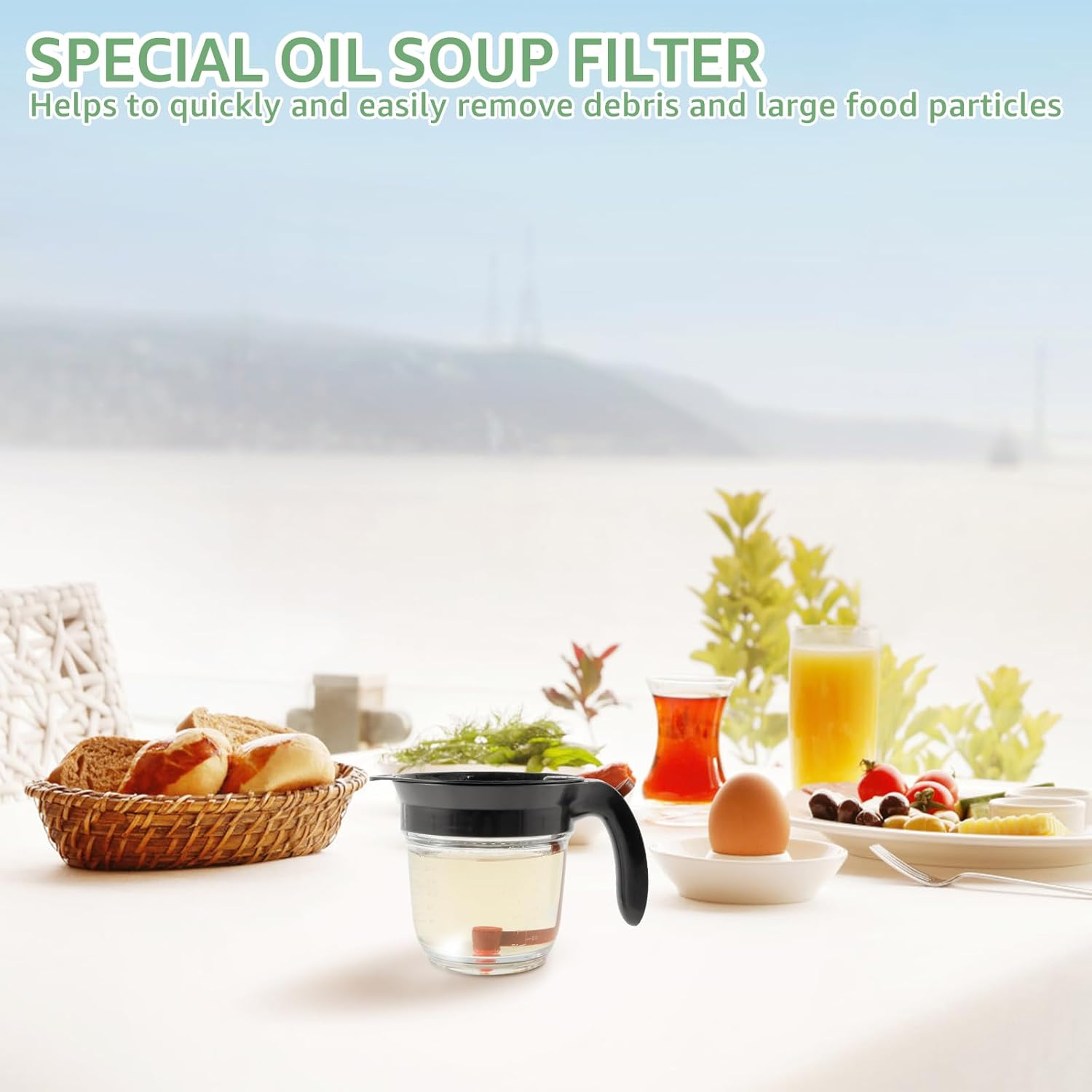 Fat Separator with Bottom Release, 4 Cups Gravy Separator for Cooking, Plastic Soup Oil Separator Measuring Cup, Kitchen Gadgets Grease Separator, Fat Skimmer for Gravy Sauces and Other Liquids Black image number 1