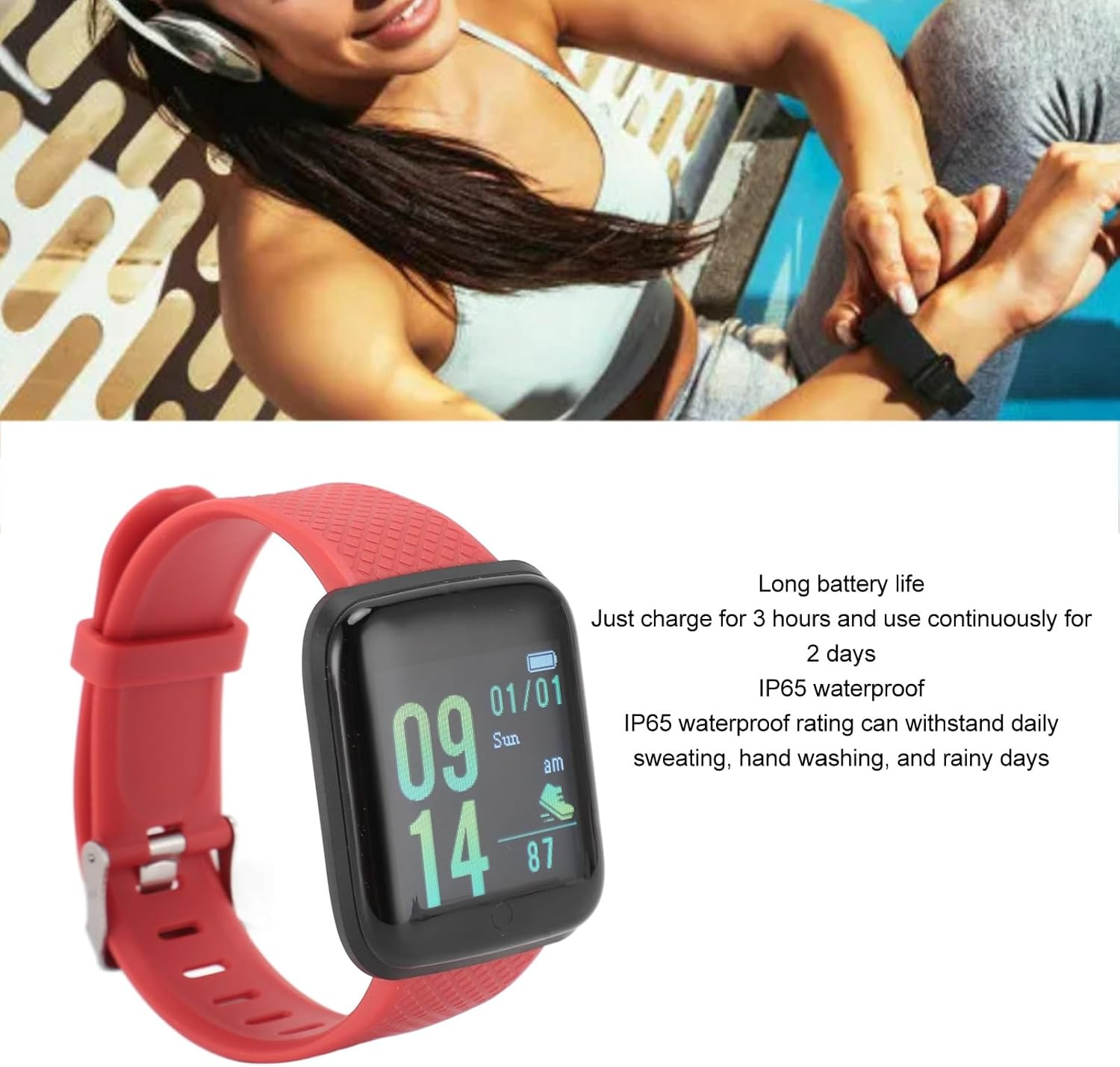 Smart Watches for Women, Fitness Tracker Smart Watch with Sleep Monitoring, Step Tracker, Calories Burning, Message Reminder, Activity Tracker for Men Women (Red) image number 1