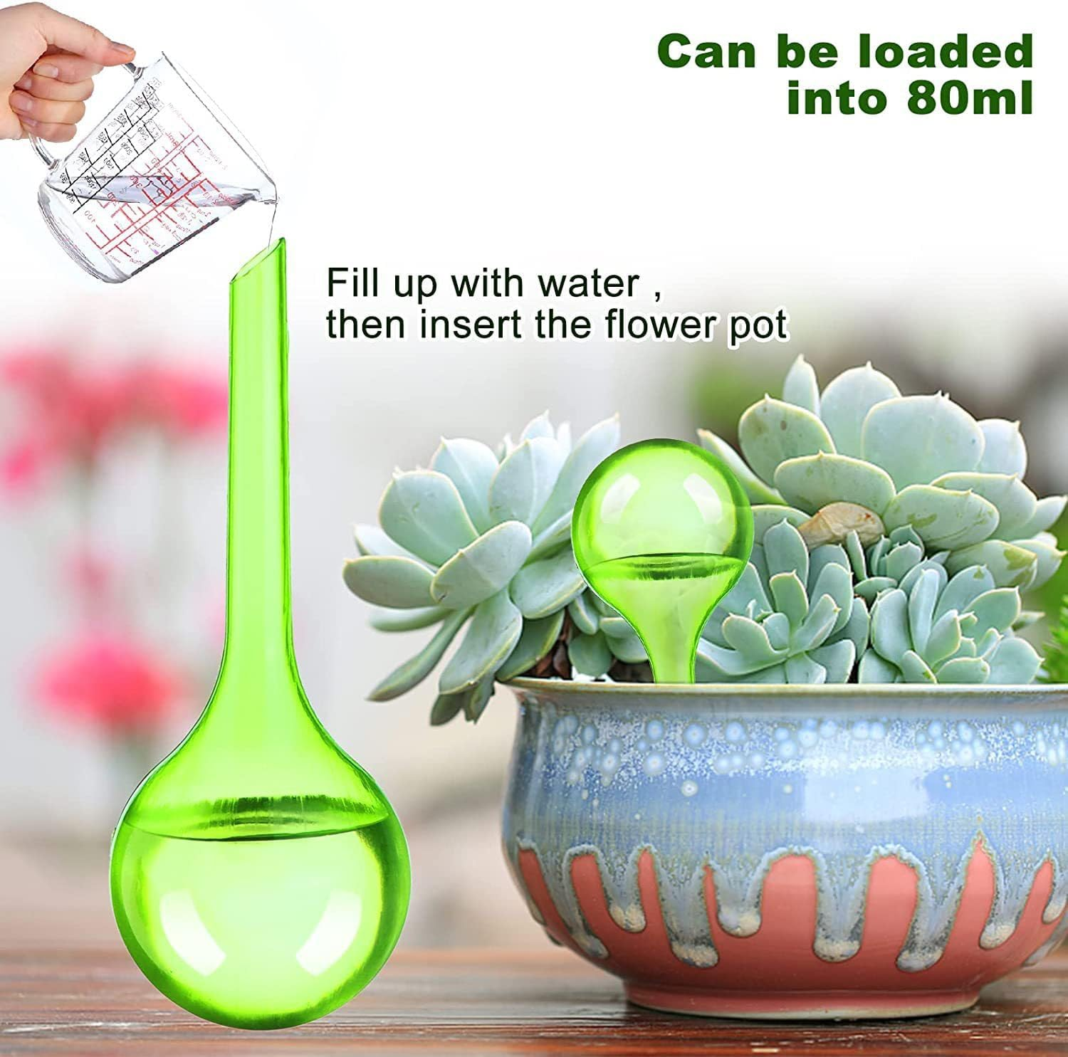 12 Pcs Plant Watering Globes,Plant Self-Watering Bulbs,Garden Watering Globes Device,Transparent Automatic Water Device for Garden Plant Indoor Outdoor(Green) image number 2