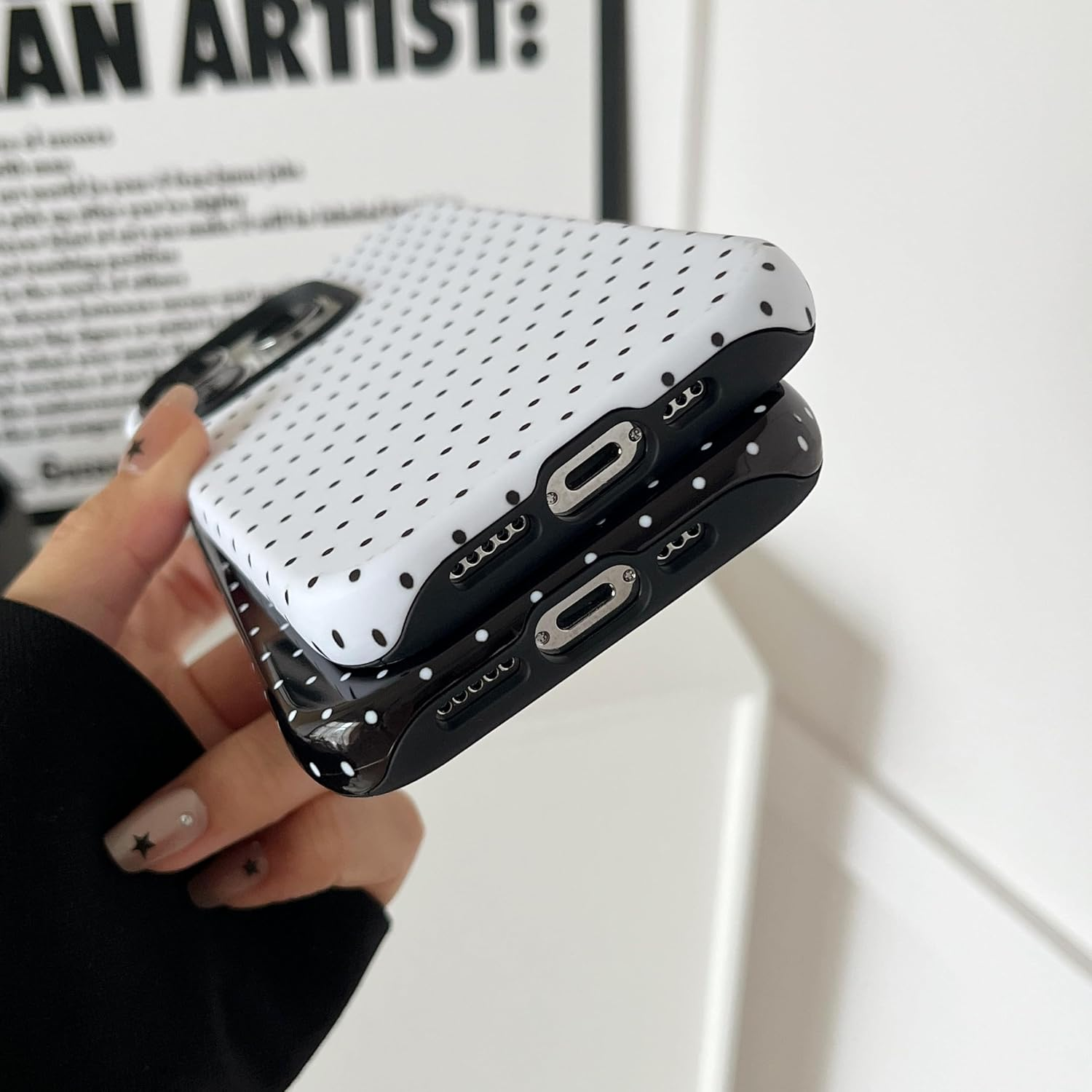 TQLGY for Iphone 14 Pro Case, Cute Polka Dot Phone Case Shockproof Slim Soft TPU and Hard PC Protective Cover for Women Girls, Black image number 6