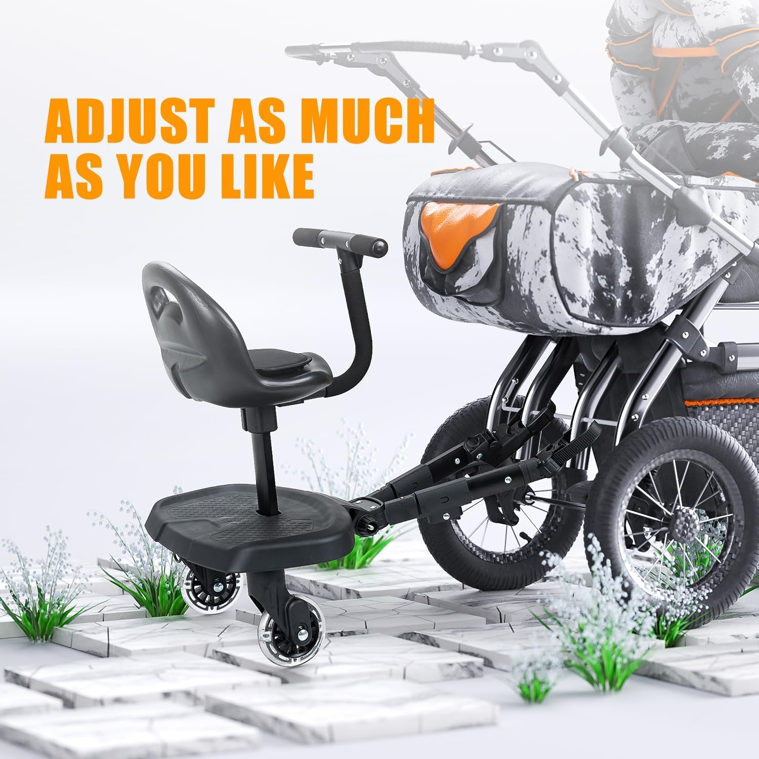 Buggy Board,Universal 2-In-1 Stroller Board,Child Rider Stroller Attachment with Saddle Seat and Standing Platform,Baby Stroller Connectors,Quick and Easy to Use, Safety Design Upgrade image number 1