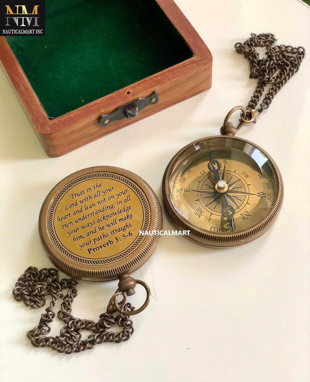 Brass Compass Gift with Display Box - Engraved Scripture Prayer Compass Religious Gift for Men & Women - Baptism, Confirmation, Communion Compass for Boys Graduation Gift image number 6