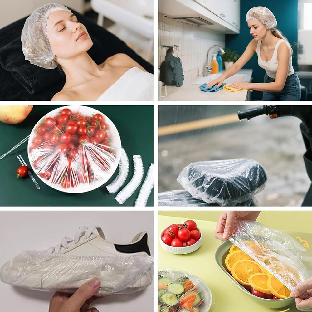 100 Pack Disposable Shower Caps - Large Waterproof Bath Caps for Women & Kids, Clear Plastic Hair Covers for Spa, Salon, Travel & Home Use image number 6