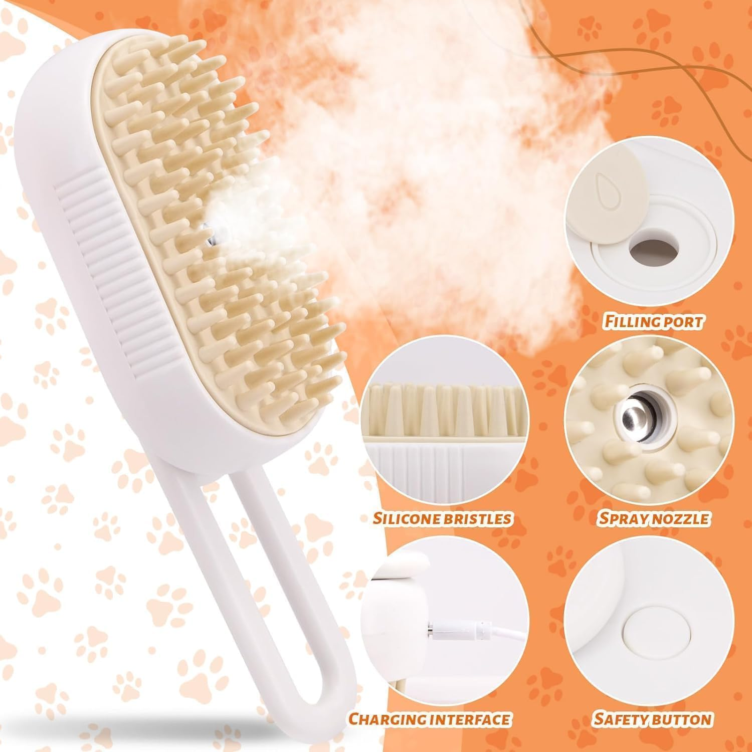 Cat Steamer Cat Brush Long Hair 3-In-1 Steam Brush Cat Pet Hair Brush Fur Brush Cat Massage Brush Eliminate Flying Hair for Cats and Dogs (White) image number 2