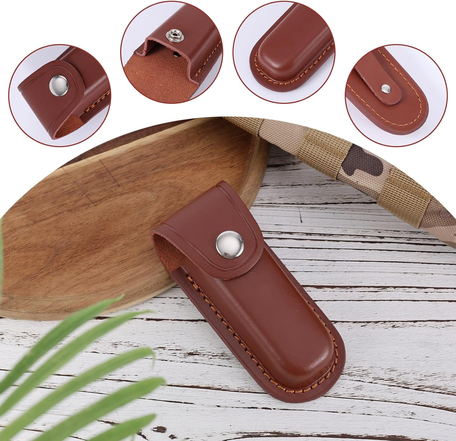 Leather Knife Sheath for Belt, 4.84X2.05 Inch Folding Leather Knife Holder Portable Pocket Knife Sheath Practical Knife Holster for Cycling, Hiking, Mountaineering, Camping (Brown)
