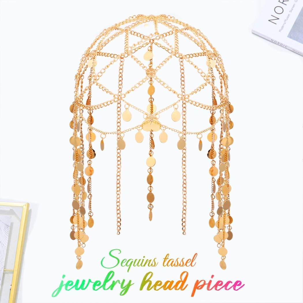 Fashband Gold Sequin Tassel Headband Festival Costume Party Headwear Hair Accessories for Women image number 1