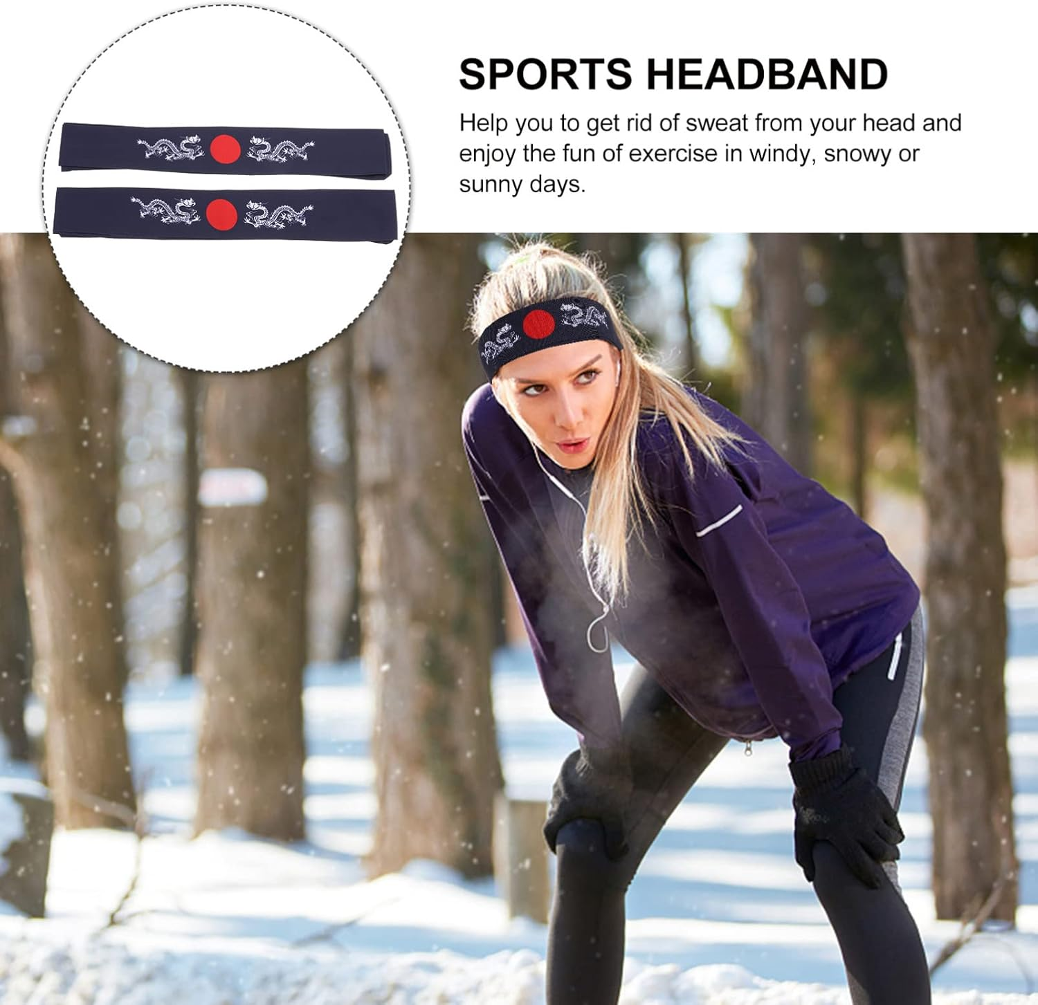 Mobestech 2 Pieces Japanese Headband Bushido Hachimaki Headband Samurai Karate Headband Chef Bandana for Sports Training Cooking Kitchen Supply (Blue + White) image number 2