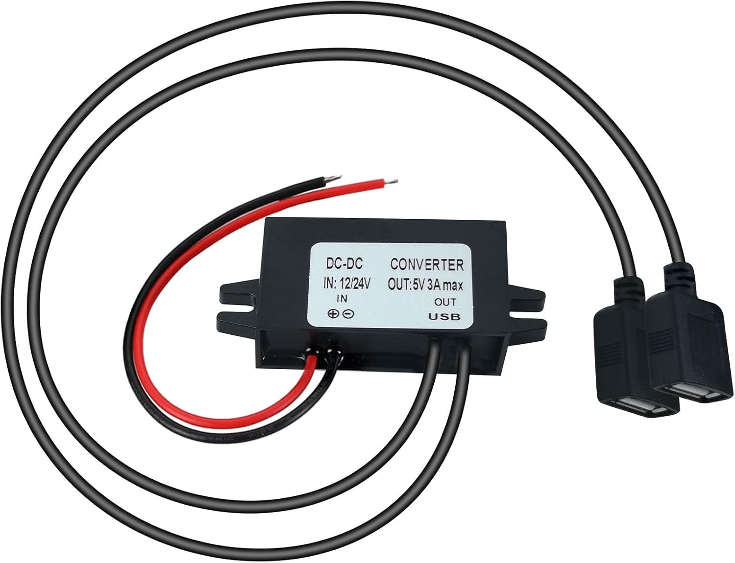 DC DC down Adapter 12V/24V to USB 5V 3A Converter Regulator Cable, 12V/24V to 5V Step-Down Converter, Non-Insulated Buck Power Converter (Input 8-32V) image number 3