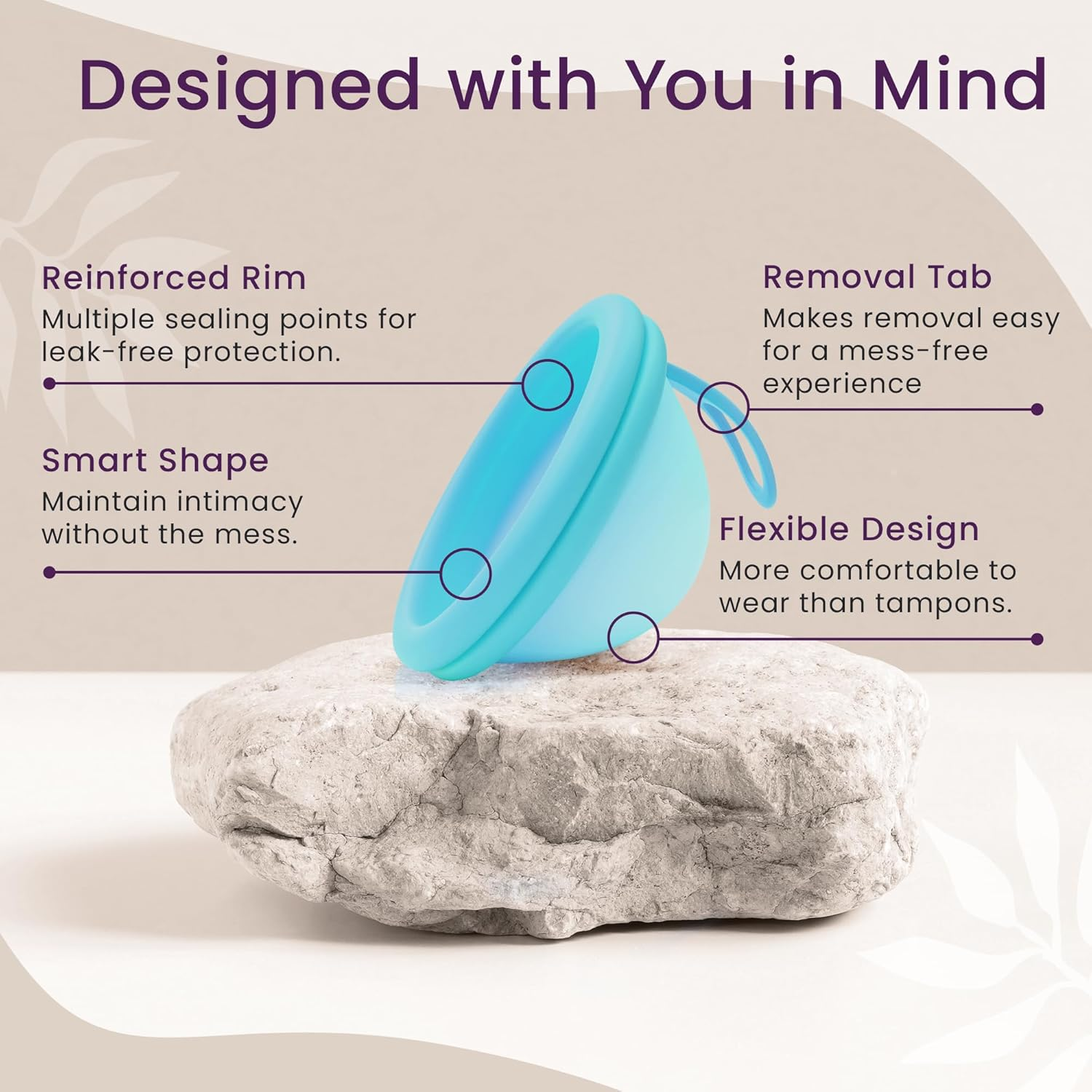 Ecoblossom Reusable Menstrual Disc - Menstrual Cup - Soft Period Disc for Women Designed with Flexible, Medical-Grade Silicone Period Cup (Regular, Rose & Teal) - Regular (Rose  Cyan) image number 2