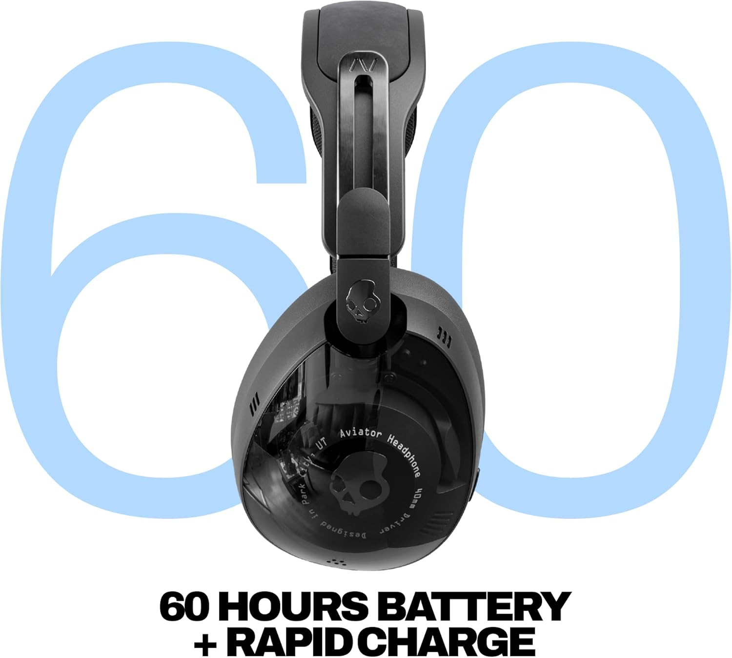 Skullcandy Aviator 900 ANC Wireless Over-Ear Bluetooth Headphones, THX Spatial Audio with Head Tracking, Adaptive Noise Cancelling, up to 60 Hours Battery, Microphone for Iphone Android - True Black