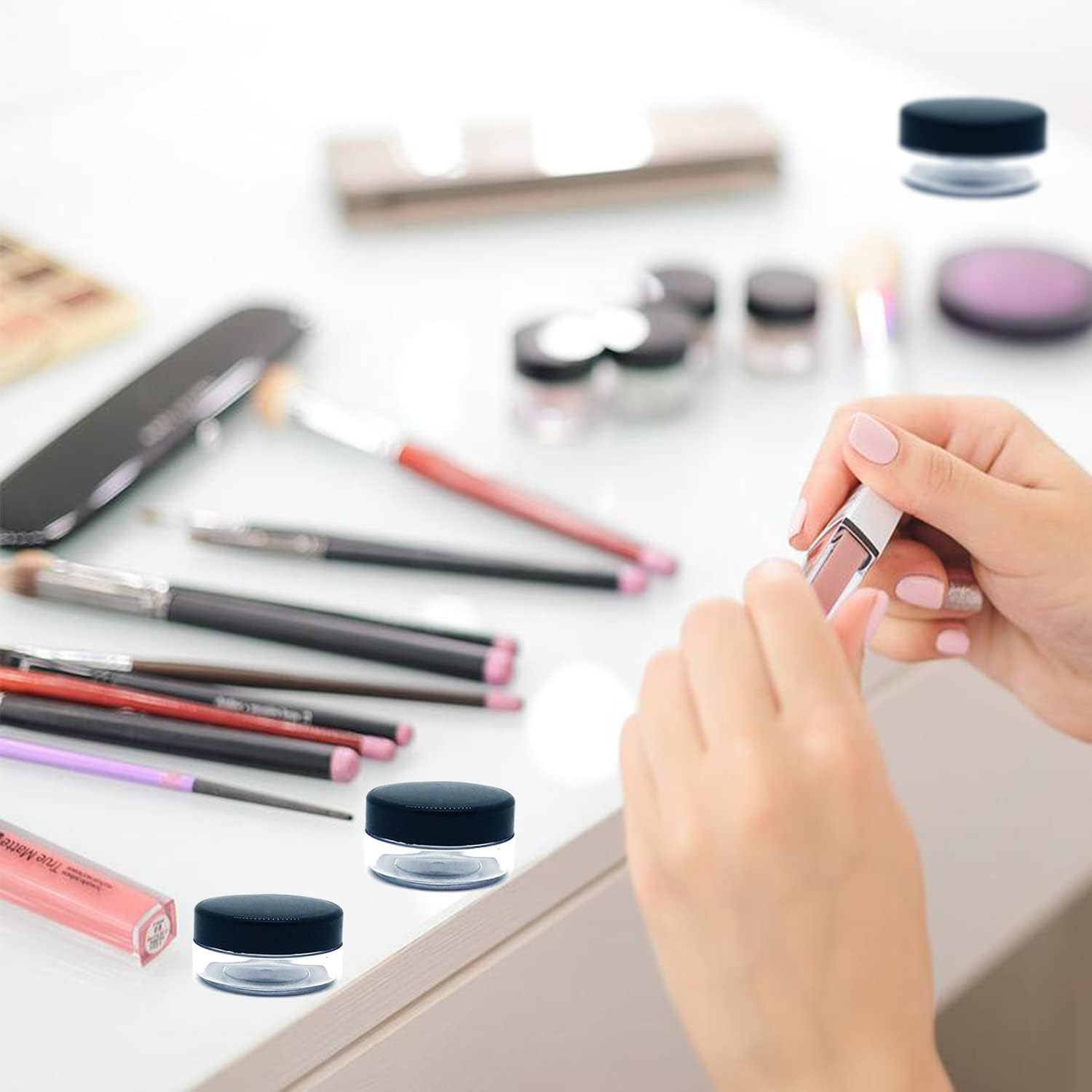 30 Pcs Sample Containers, 10 Gram Mini Sample Jars for Cosmetic, Eye Shadow, Black Lid image number 3