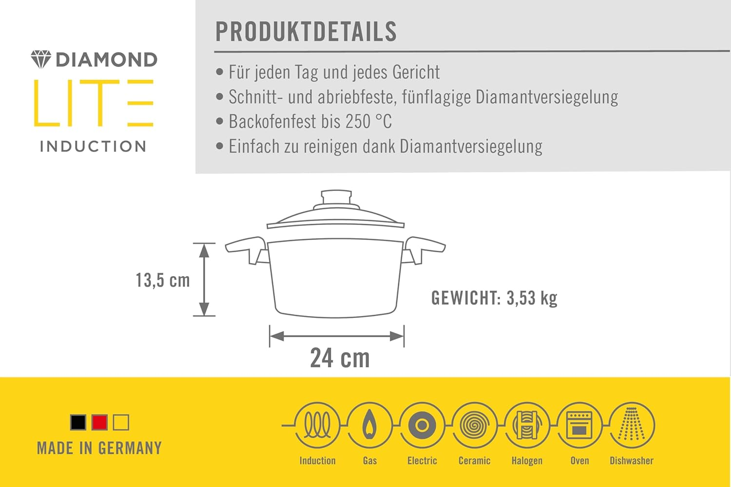 Woll Diamond Lite Fix Handle Induction Stock Pot 24Cm 5L with Lid Gift Boxed image number 6