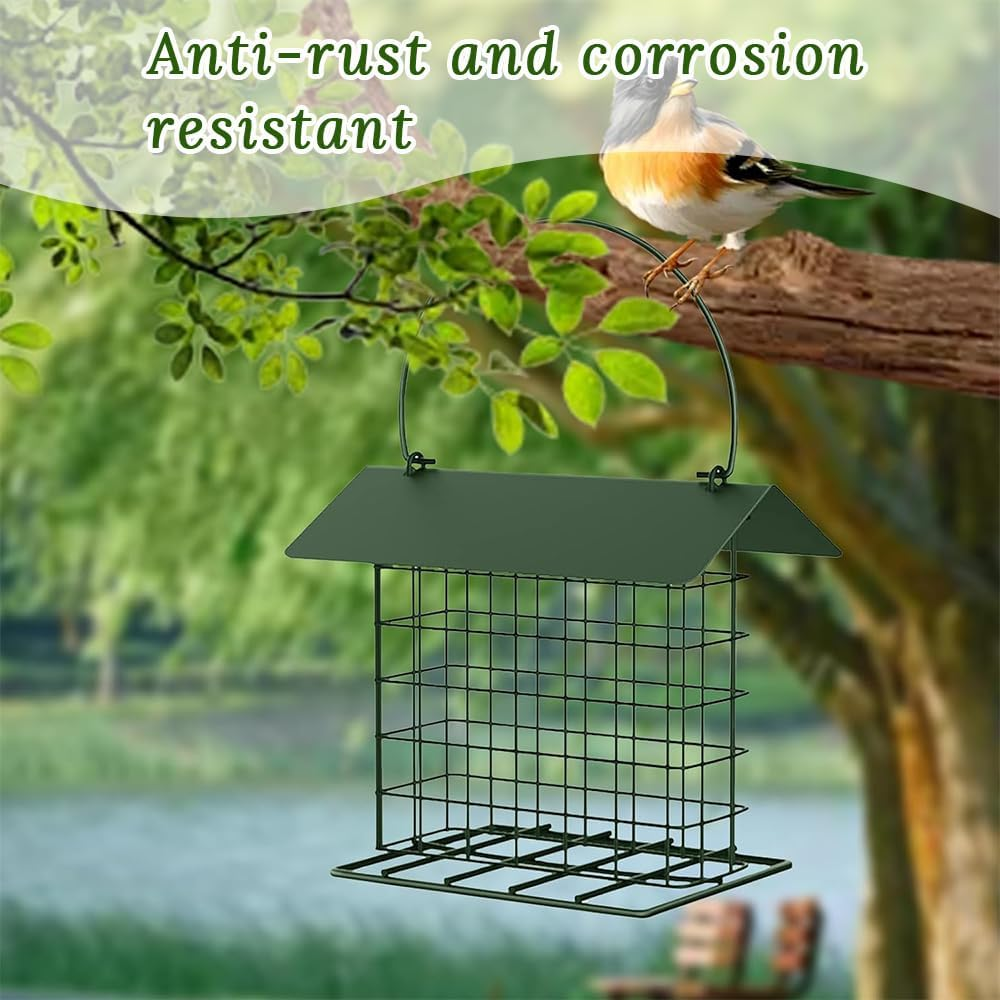 HALODAY 4-Piece Outdoor Wild Bird Feeder, Outdoor Hanging Tallow Stand, Metal Squirrel-Proof Feeder for Orioles, Hummingbirds, Chickadees, Nuthatches, for Outdoor, Yard, Garden (Green) image number 1