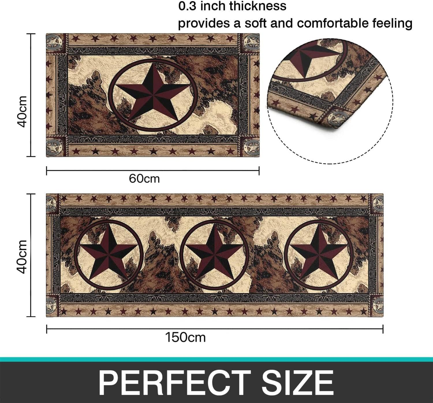 Faptoena Rustic Kitchen Rugs and Mats Sets of 2,Western Texas Star Kitchen Decoration Non-Slip Absorbent Kitchen Mat for Sink Waterproof Floor Mat for Laundry Room - Green image number 4