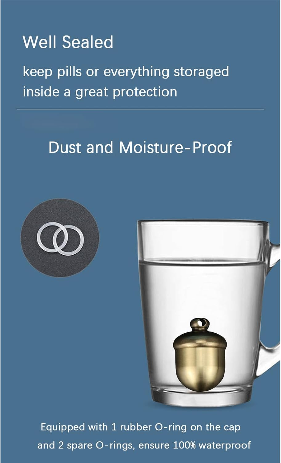 Keychain Pill Box Organiser, Waterproof Pill Holder with Lobster Clasp Clip, Brass Pill Container for Travel Pocket Purse, Cute Acorn Shape Pendant for Necklace, Small Portable EDC Pill Case with Keyring for Outdoor/Daily/Emergency image number 3