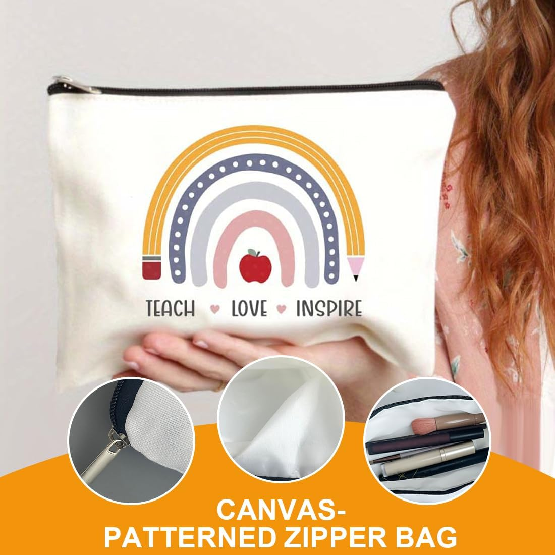 IKOPFLN 1 Piece Patterned Canvas Zipper Pouch Women Makeup Bag image number 2