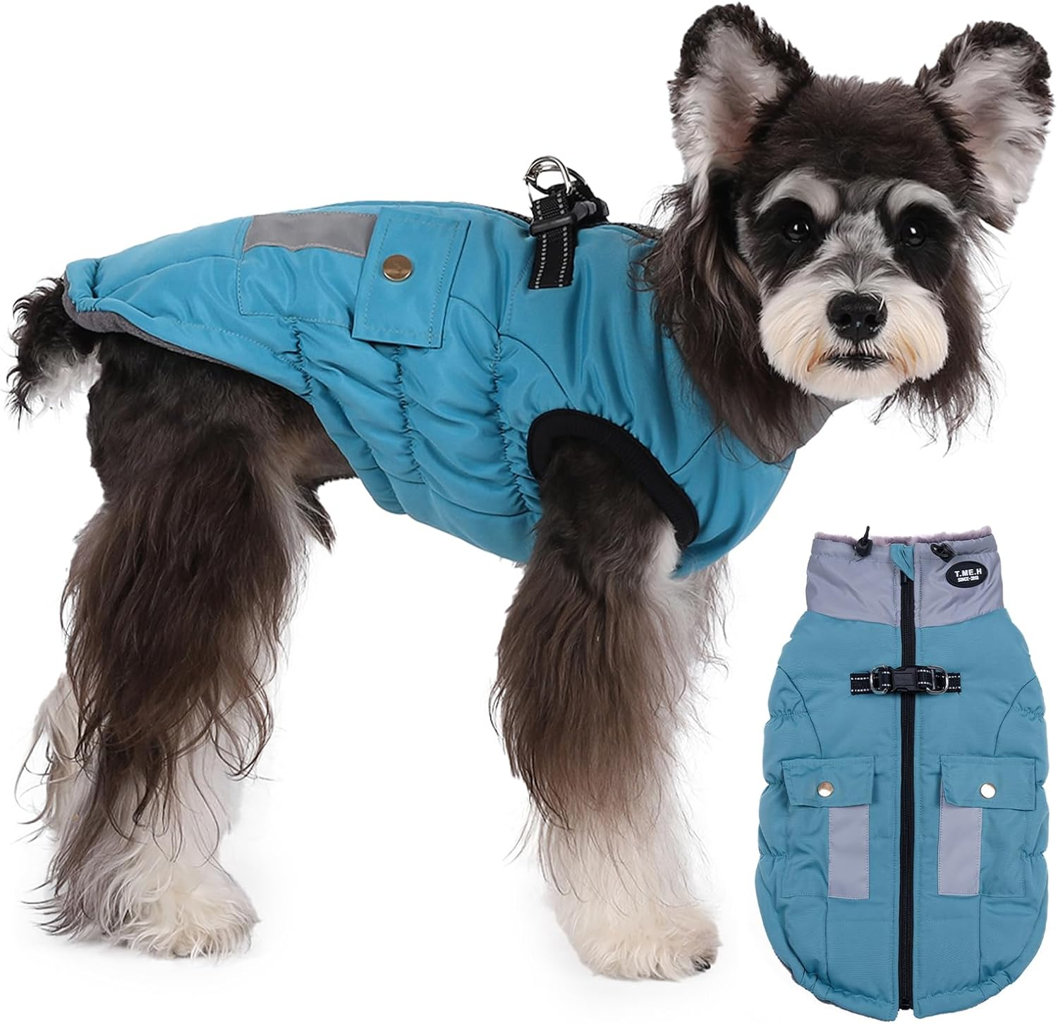Savlot Warm Dog Winter Coat Jacket for Cold Weather Windproof Reflective Turtleneck Dog Vest with D-Ring for Lead, Dog Jacket, Pet Clothing (XS, Purple) (L, Light Blue) image number 4