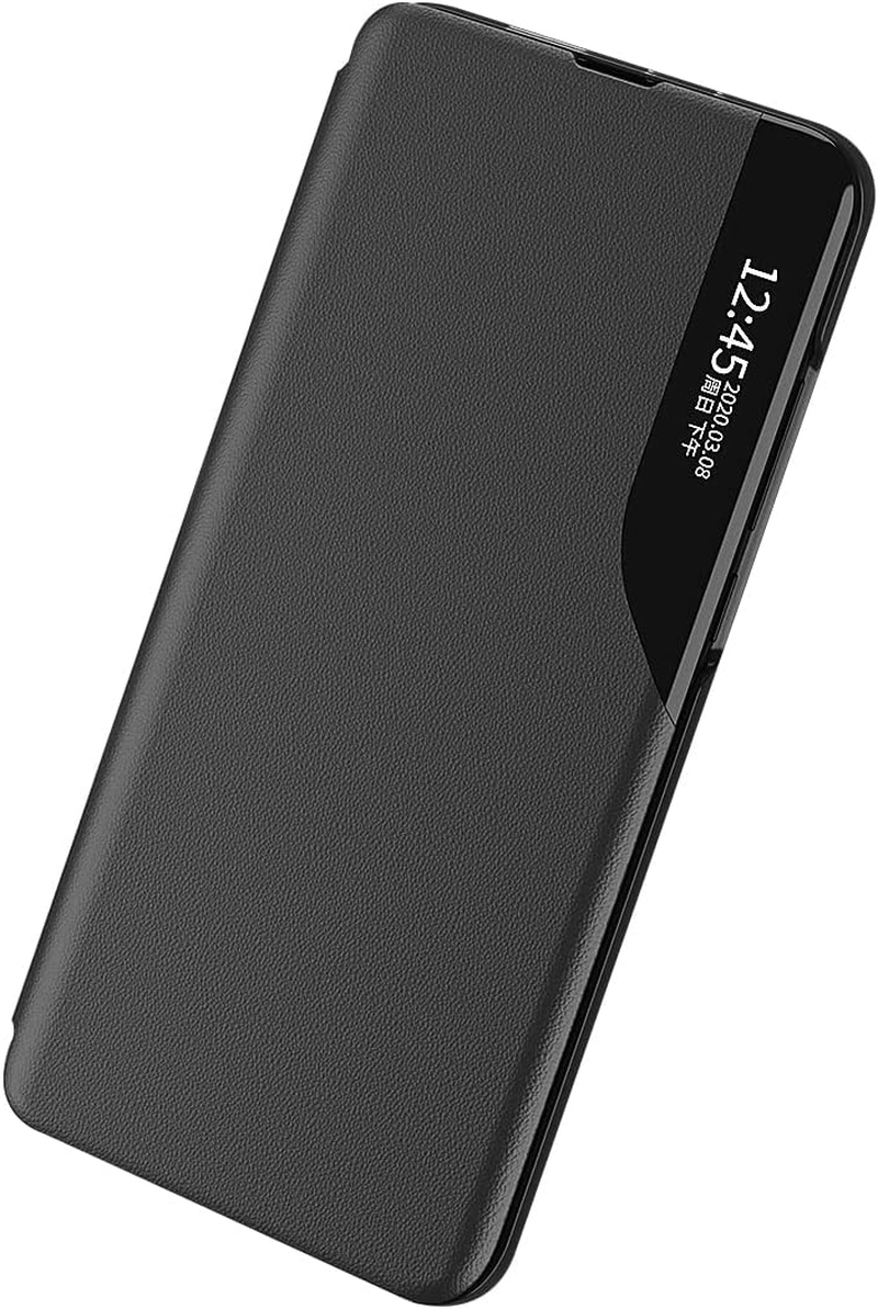 LEMAXELERS Compatible with Samsung S25 Ultra Phone Case Slim Smart View Window with Kickstand Stylish Flip Leather Hard PC Cover Shockproof Protective Shell Cases for Galaxy S25 Ultra Black CC.