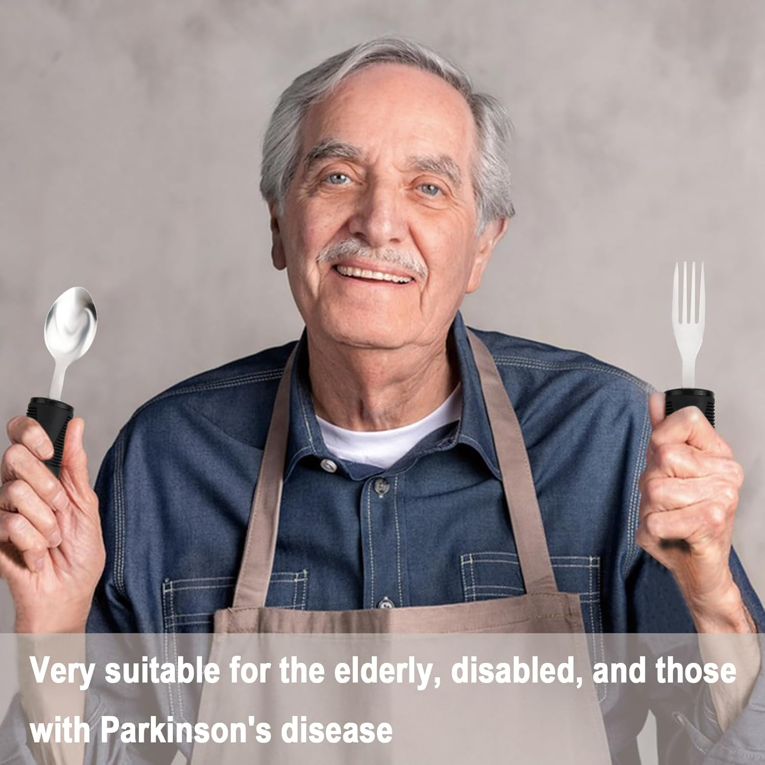 5-Piece Adaptive Utensils, Easy Grip Cutlery Set, Disabled Eating Aids, Cutlery Non-Slip Handles, Cutlery for Disabled People, Parkinson'S Disease, Patients, Elderly Arthritis, Black image number 5