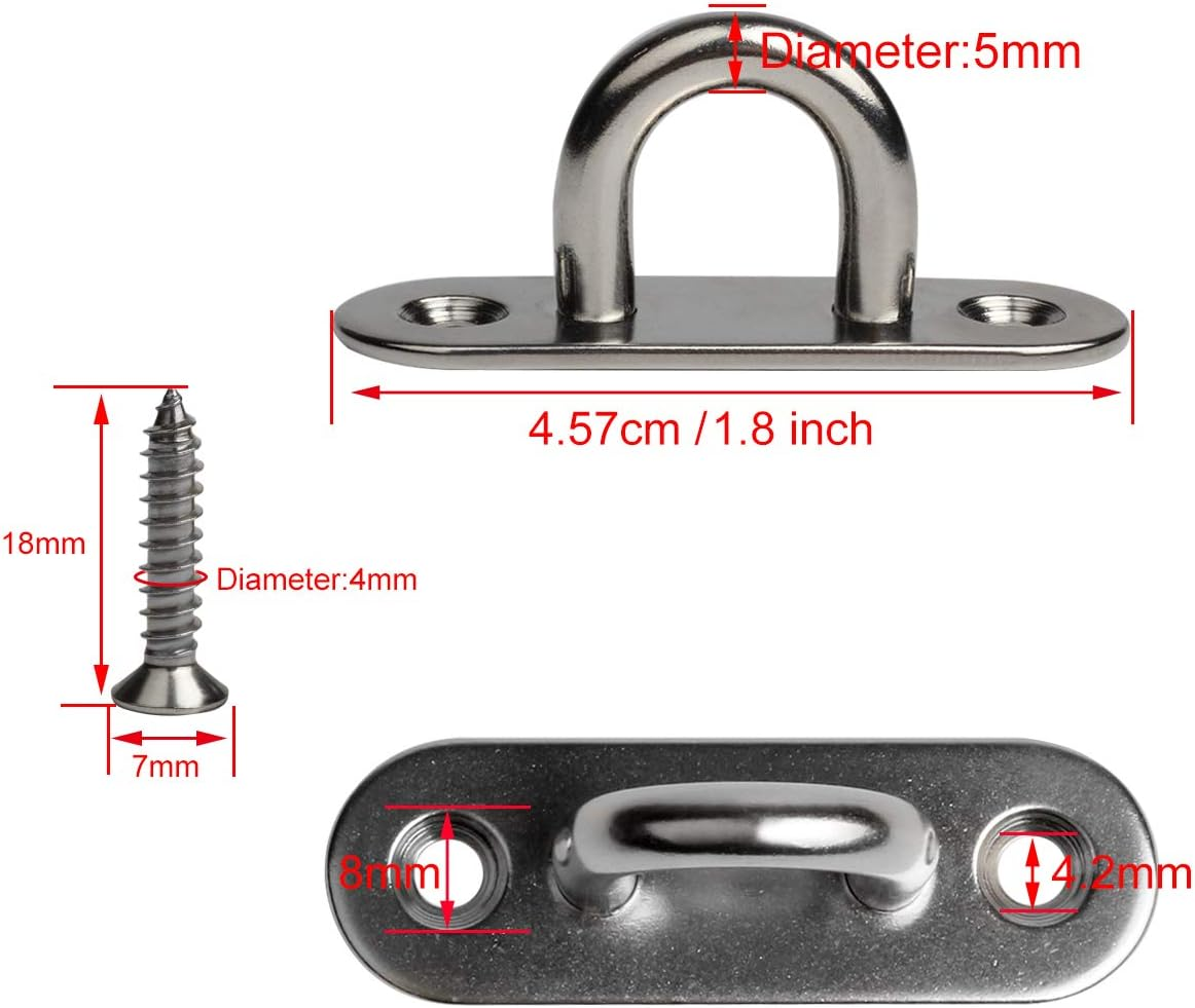WOFTD 10-Pack 304 Stainless Steel Ceiling Hook Ring Hooks 1. 8 Inch M5 Strip Type Eye Plate with Enclosed Hook Boat Rigging Heavy Duty Ceiling & Wall Mount Hanging Hardware Fitting image number 3