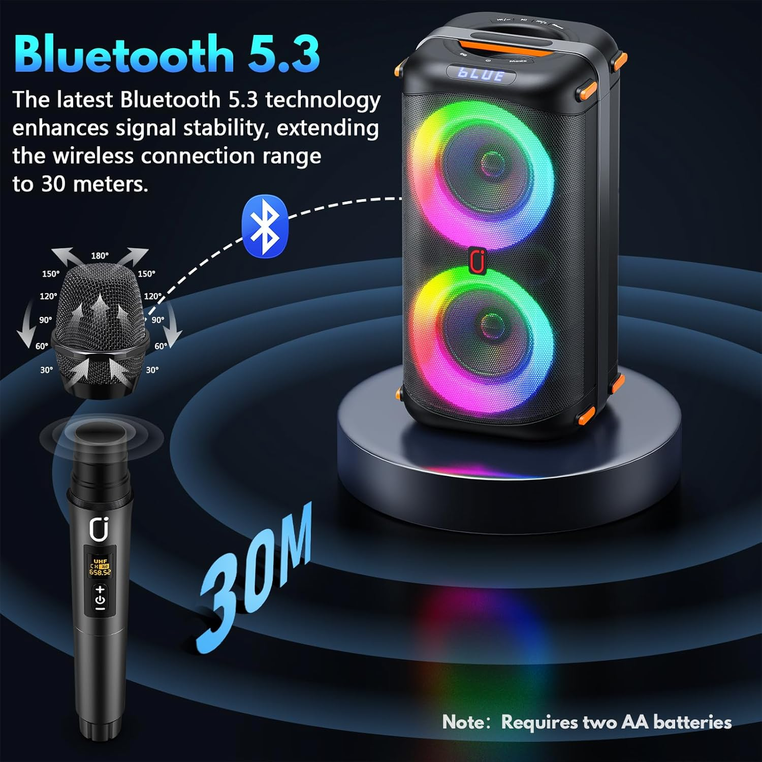 Karaoke Machine with 2 Wireless Microphones, Portable Bluetooth 5.3 Karaoke Speaker for Party, PA System for Adults with Echo Adjustment/Remote Control/Led Lights, Support TV/USB/AUX/TF Card (200W) image number 1