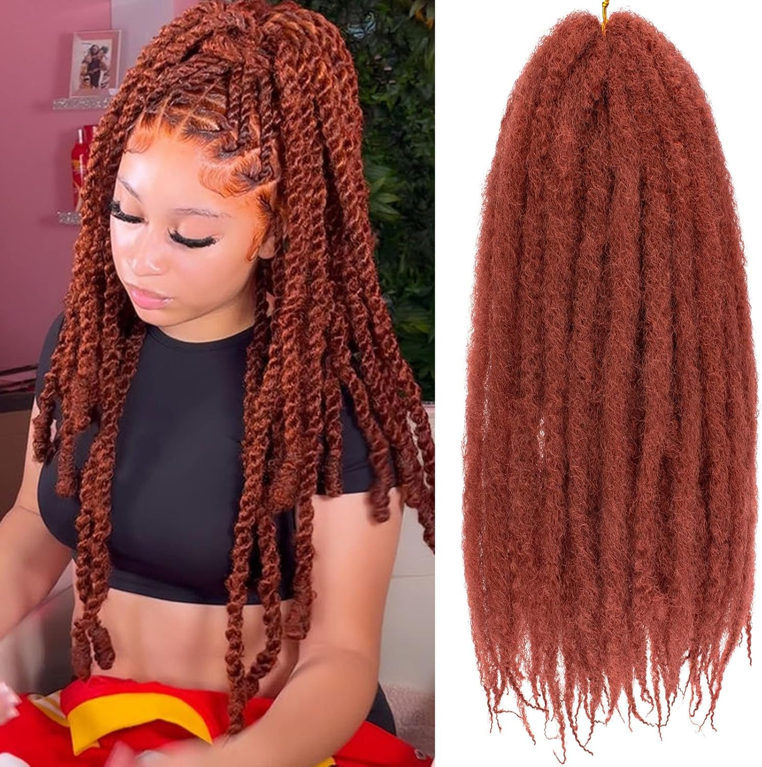 Samtress Marley Twist Braiding Hair 24 Inch Afro Kinky Twist Crochet Hair Extensions 8 Packs Ombre Springy Afro Kinky Twist Crochet Hair for Faux Locs Synthetic Braiding Hair for Women (#1B/30/27)