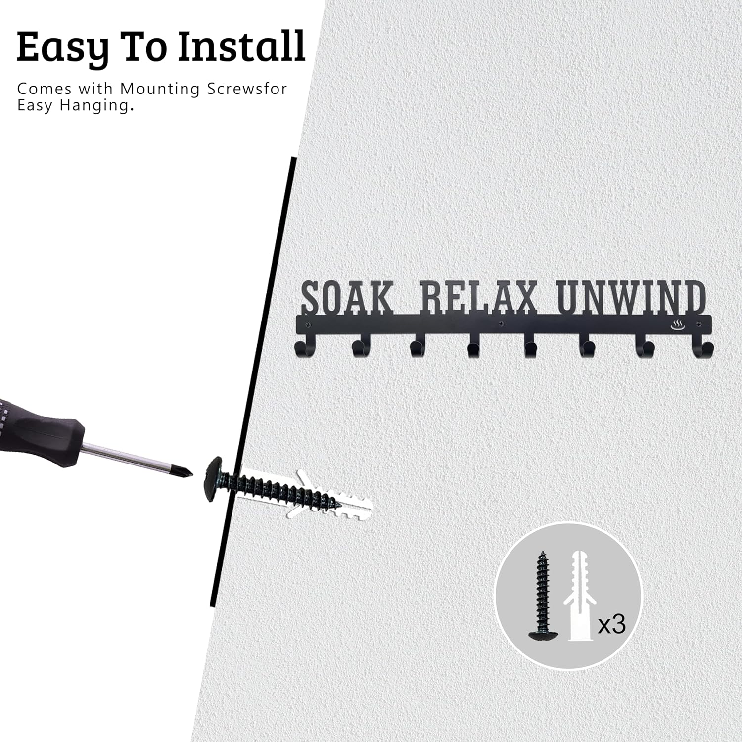 Noxozoqm Hot Tub Towel Rack for Outdoor 16.5 Inches, Hot Tub Accessories Holder with 8 Hooks, Towel Rack for Bathroom and outside Hot Tub, Wall Mount Towel Organizer for Towels,Coats and Robes, Black image number 6